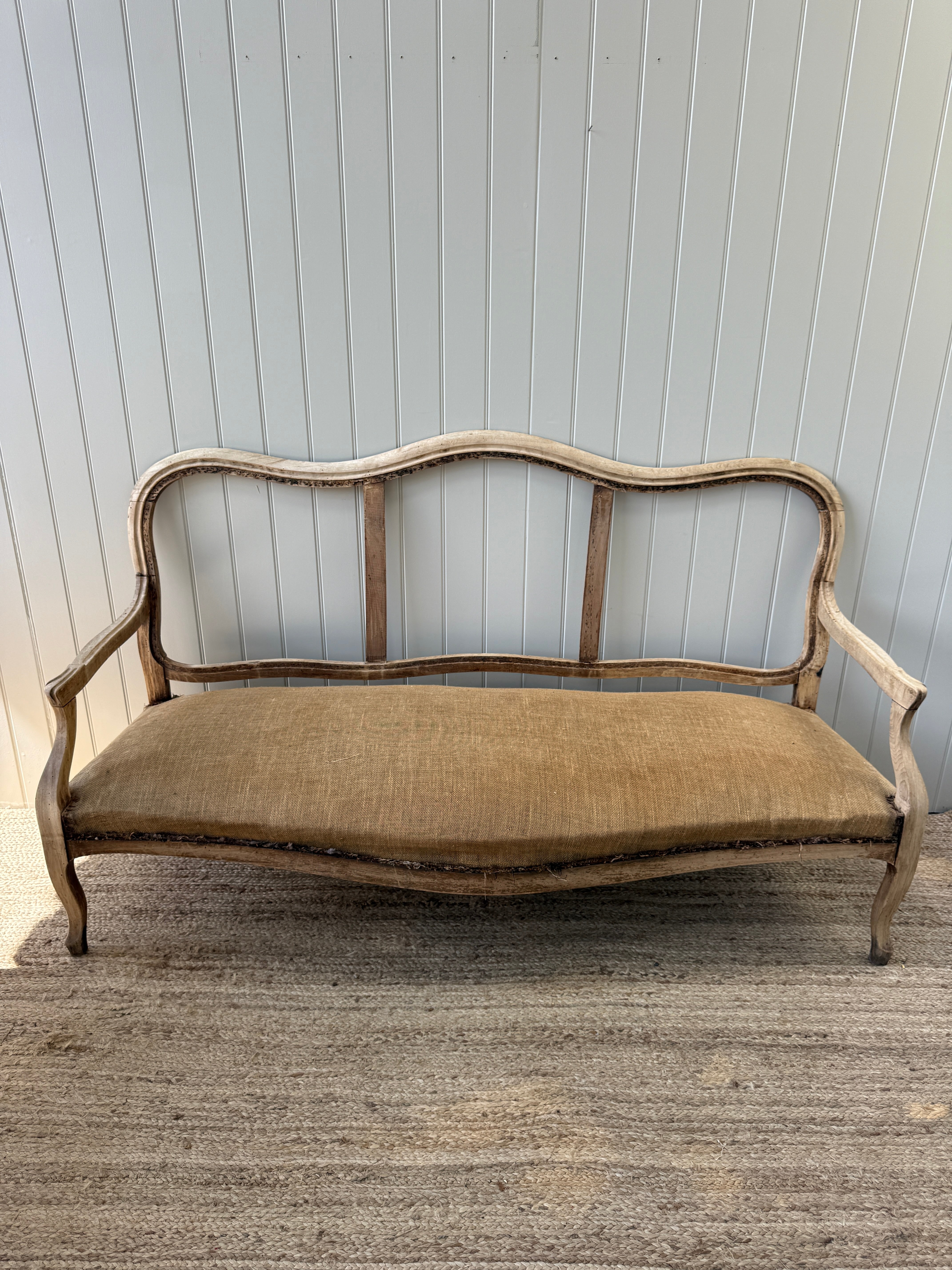 19th Century French Louis XV-Style Bleached Oak Canapé