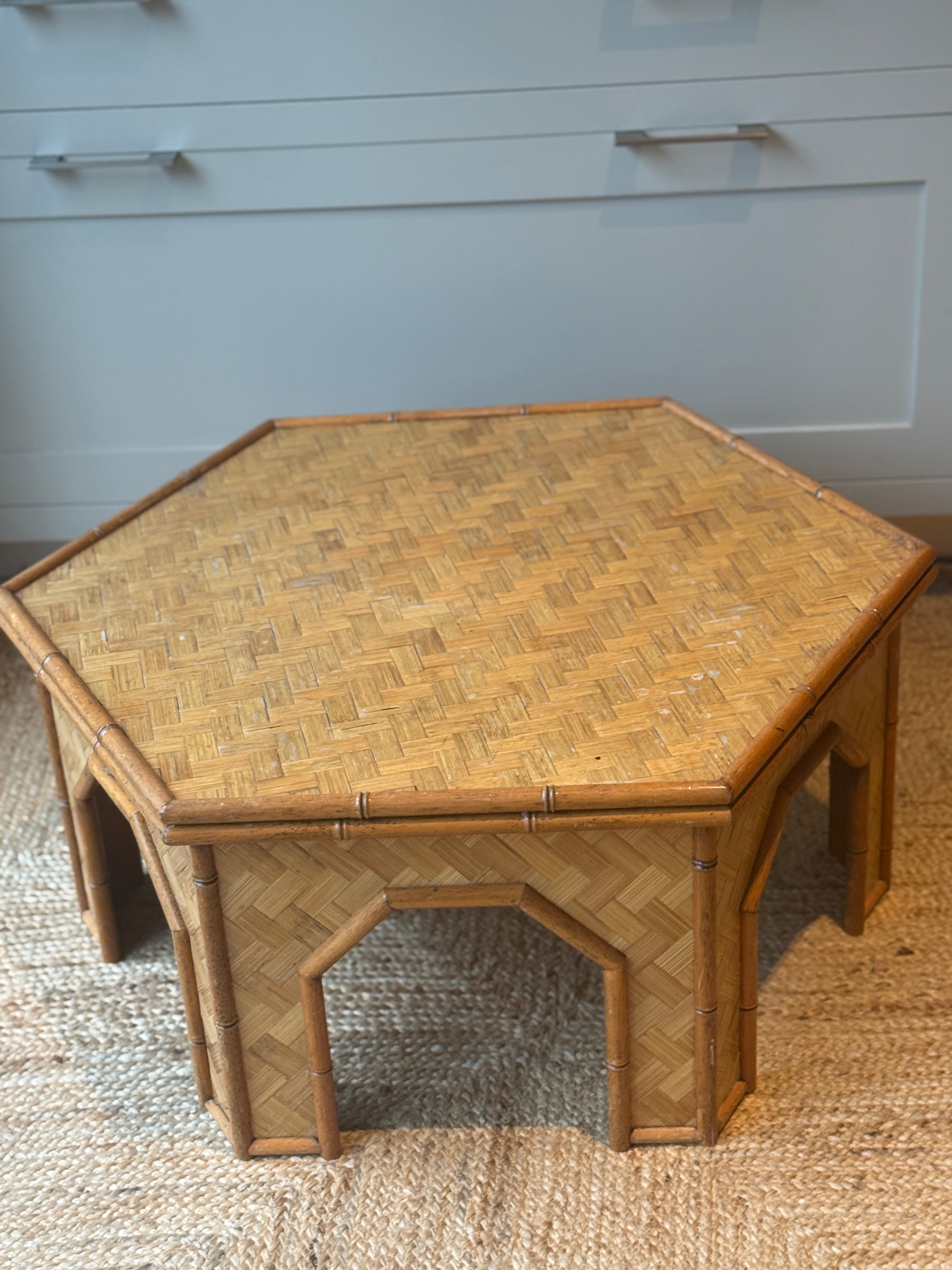 Mid Century Hexagonal Cane Coffee Table