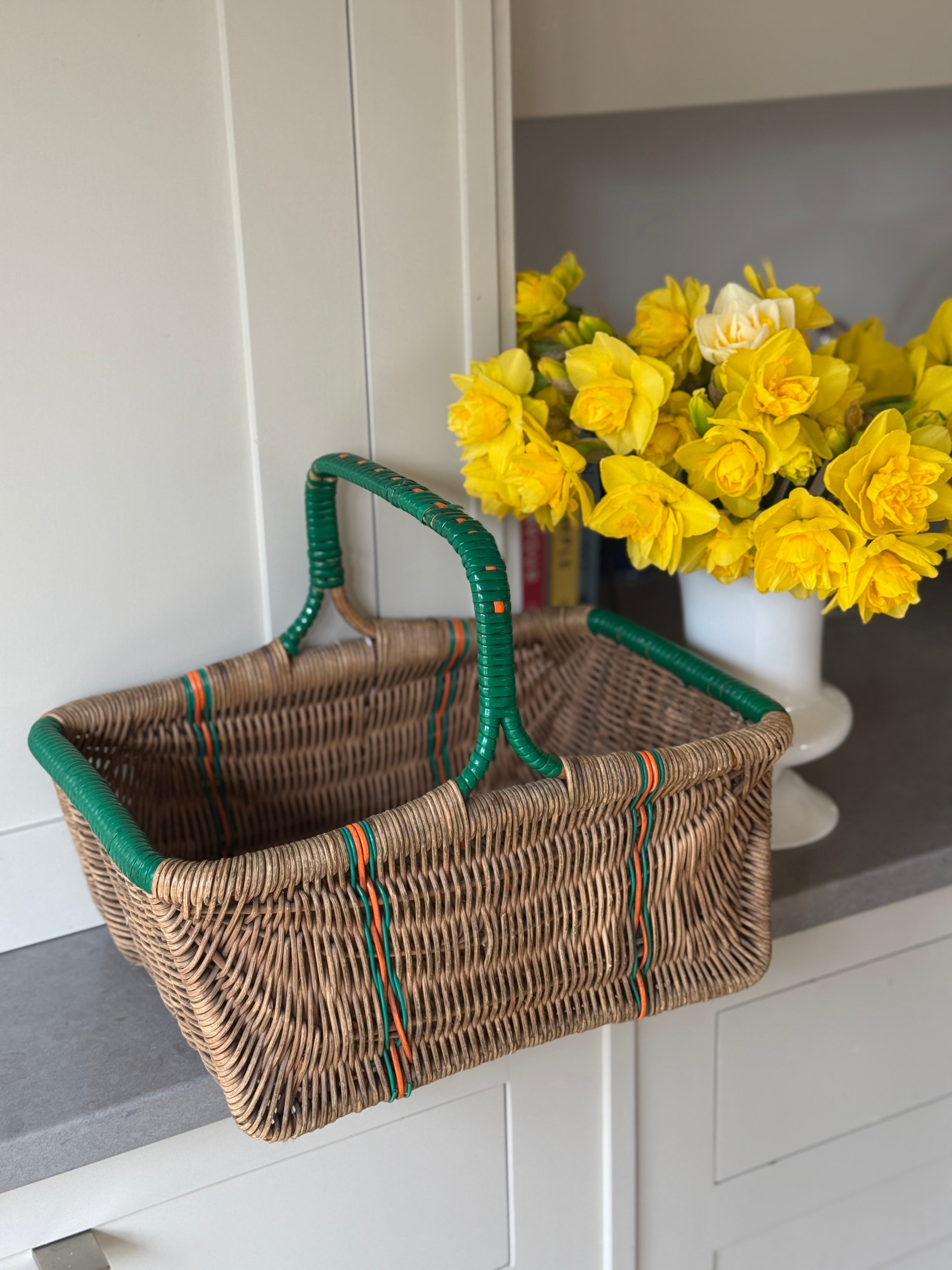 Wicker Shopper with Green & Orange Accents