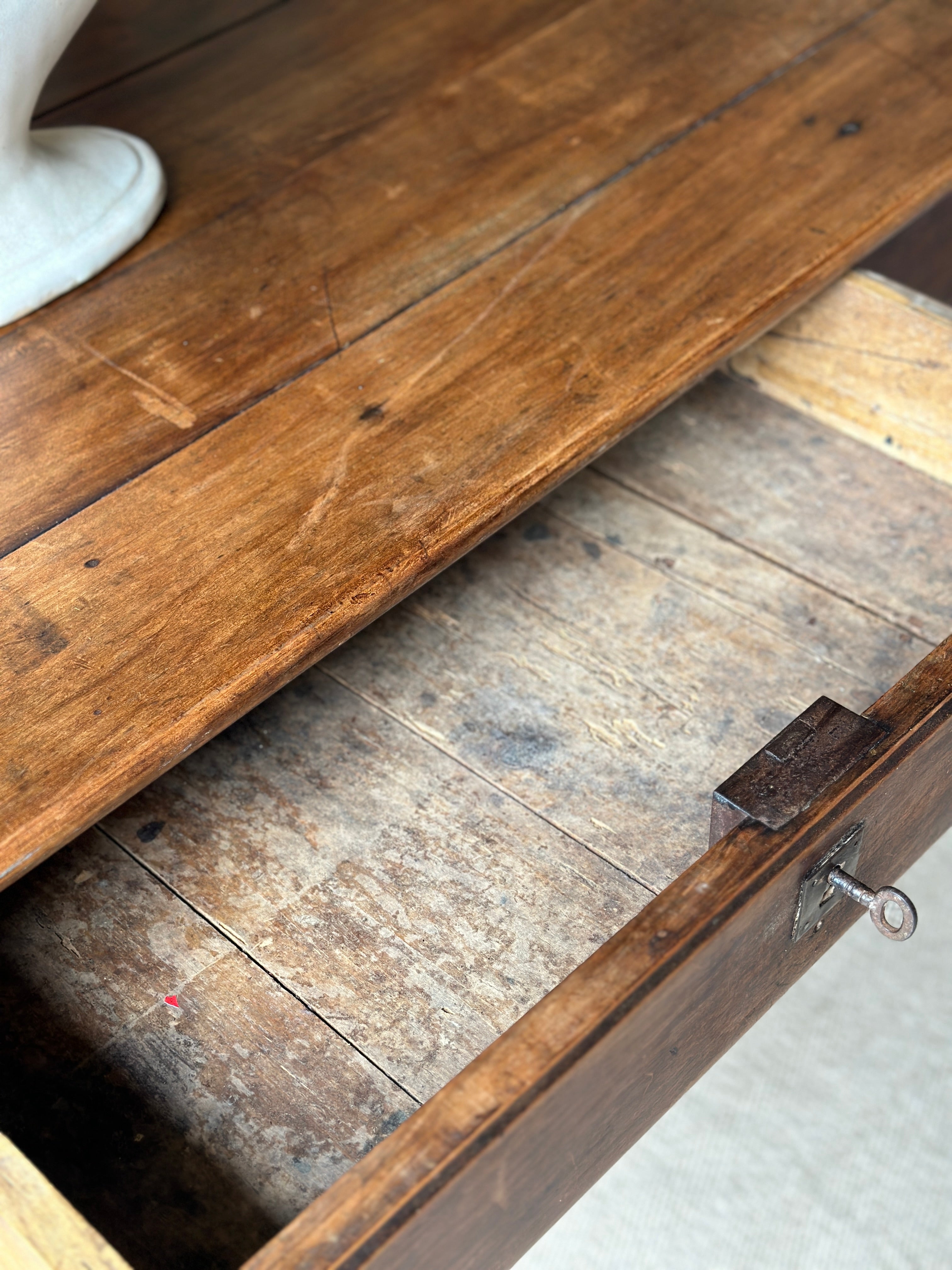 French Antique Pine Dining Table with drawer