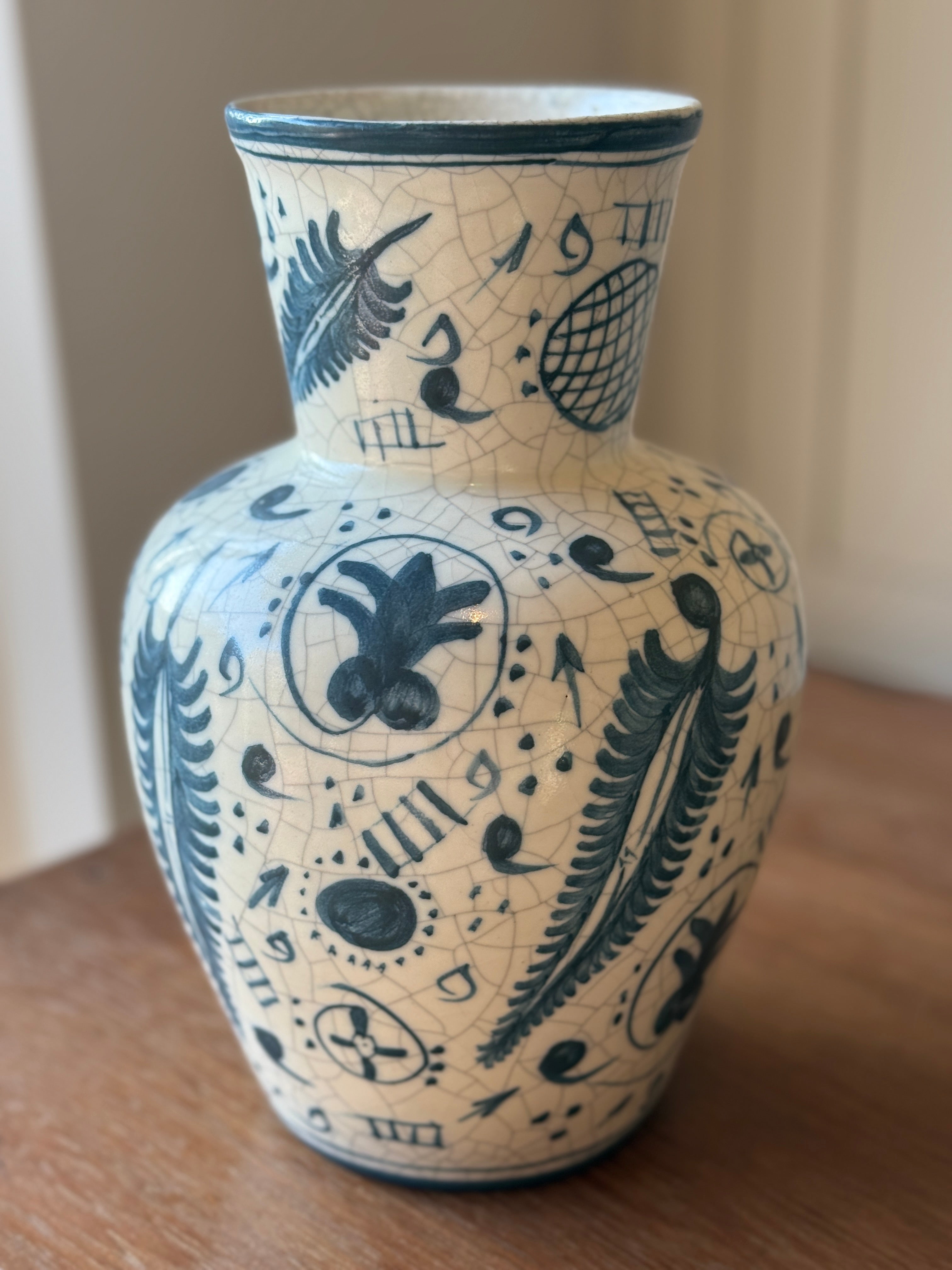 French Cream & Blue Ceramic Vase