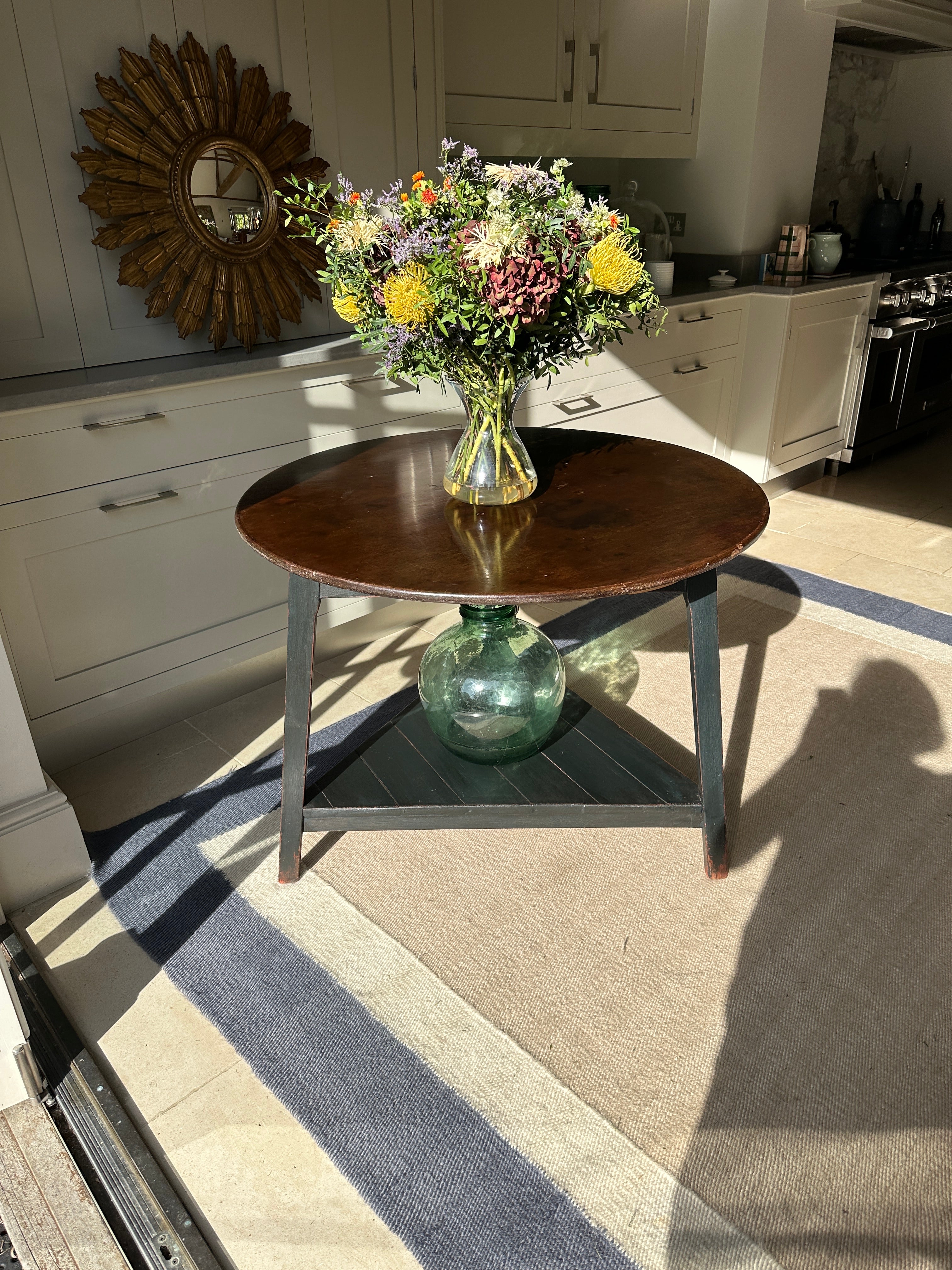 Large Painted Pine Cricket Table with A Stunning Mahogany Top