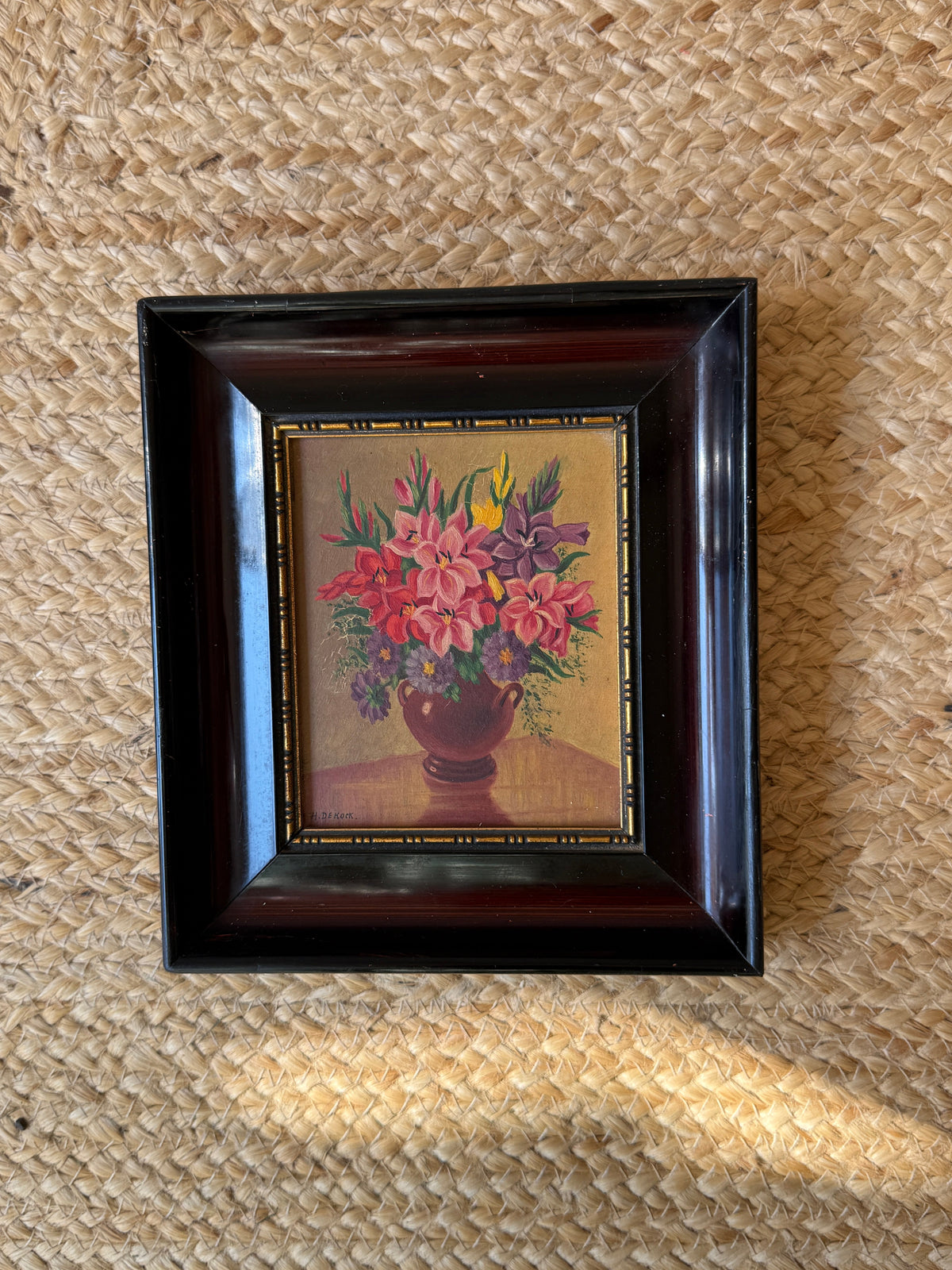 Set of 3 Small Floral Oil Pastel Paintings