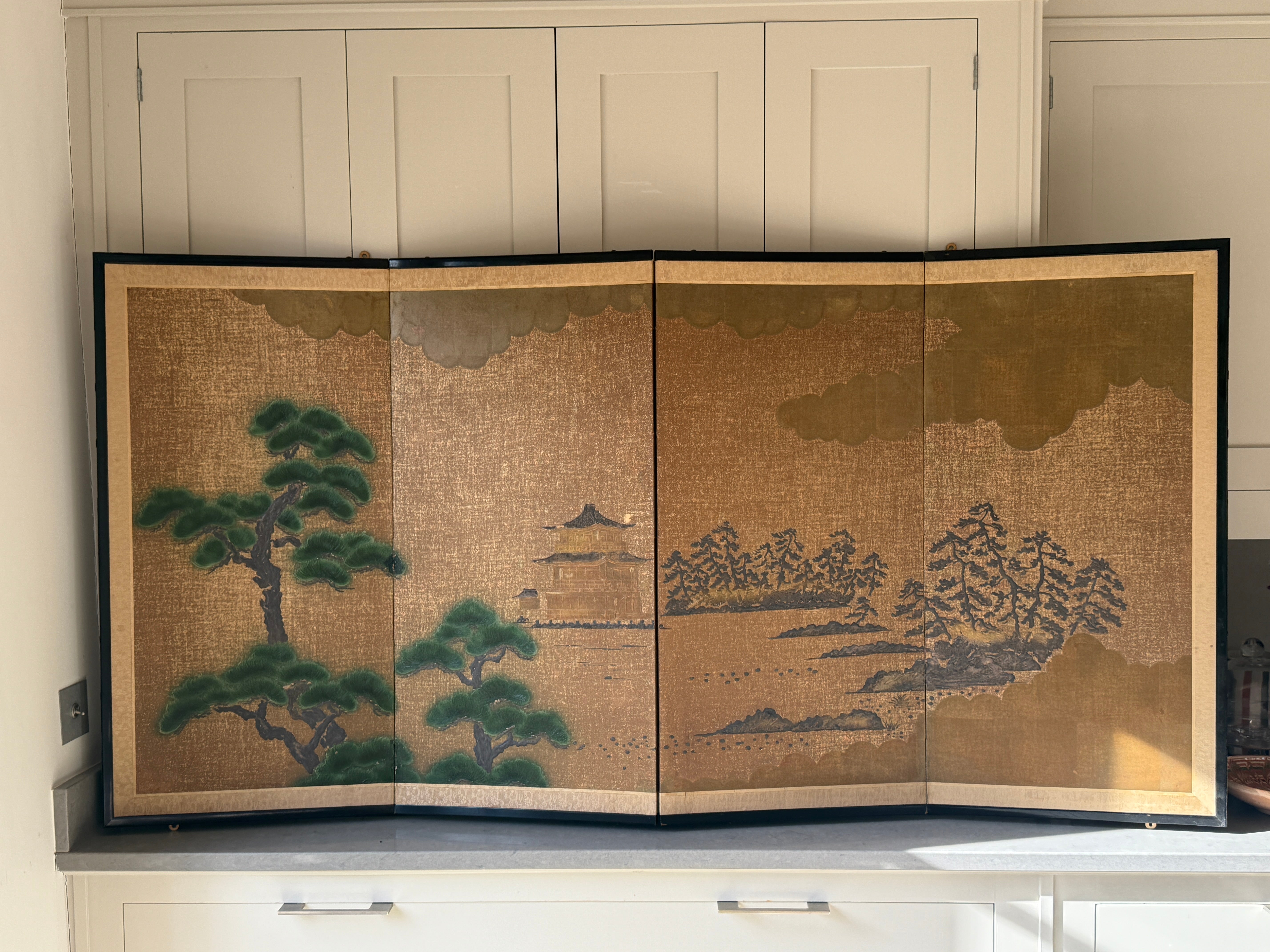 4 Fold Japanese Byobu Hand Painted Screen