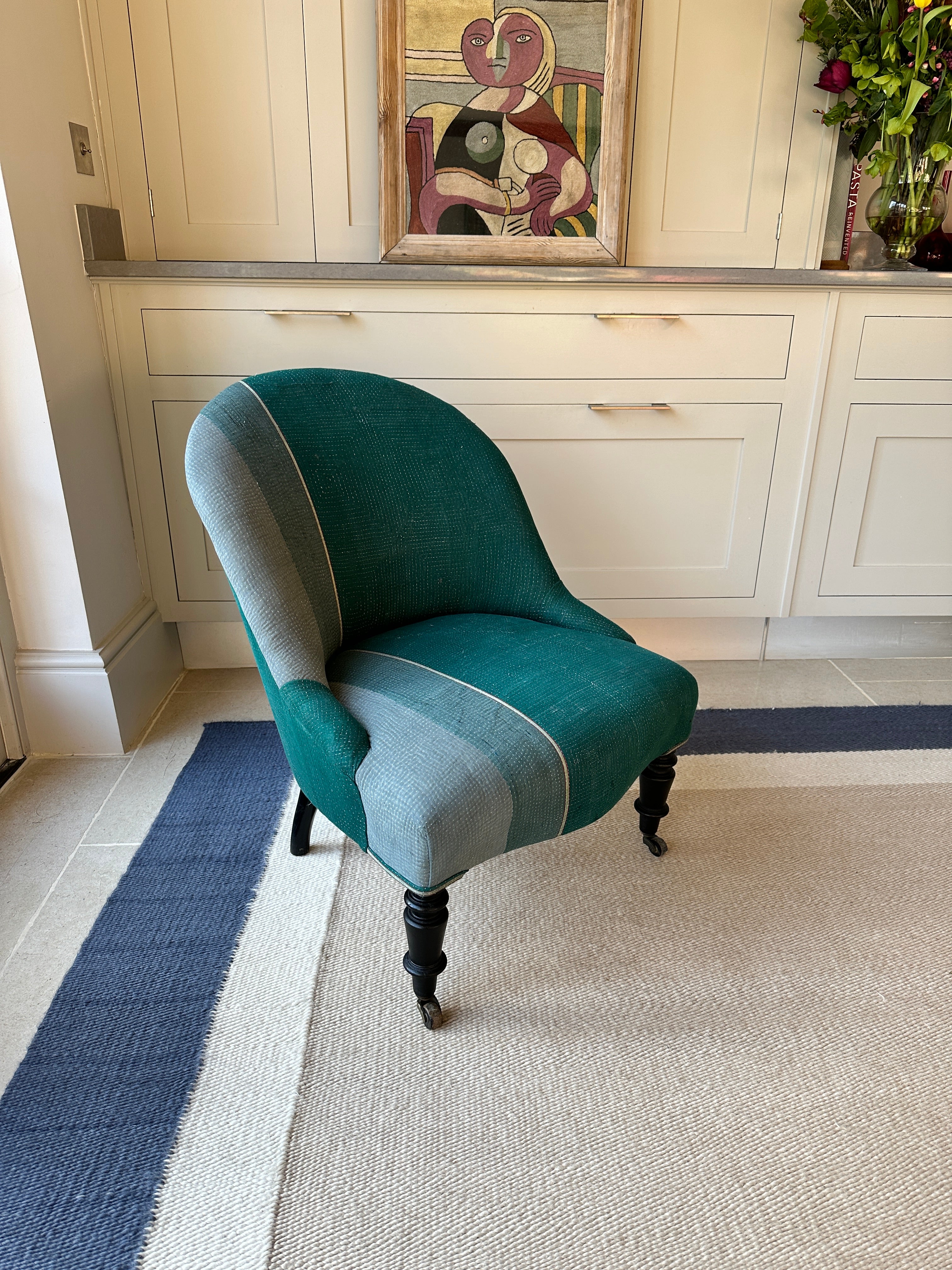 French Slipper Chair Upholstered in Fab Vintage Kantha