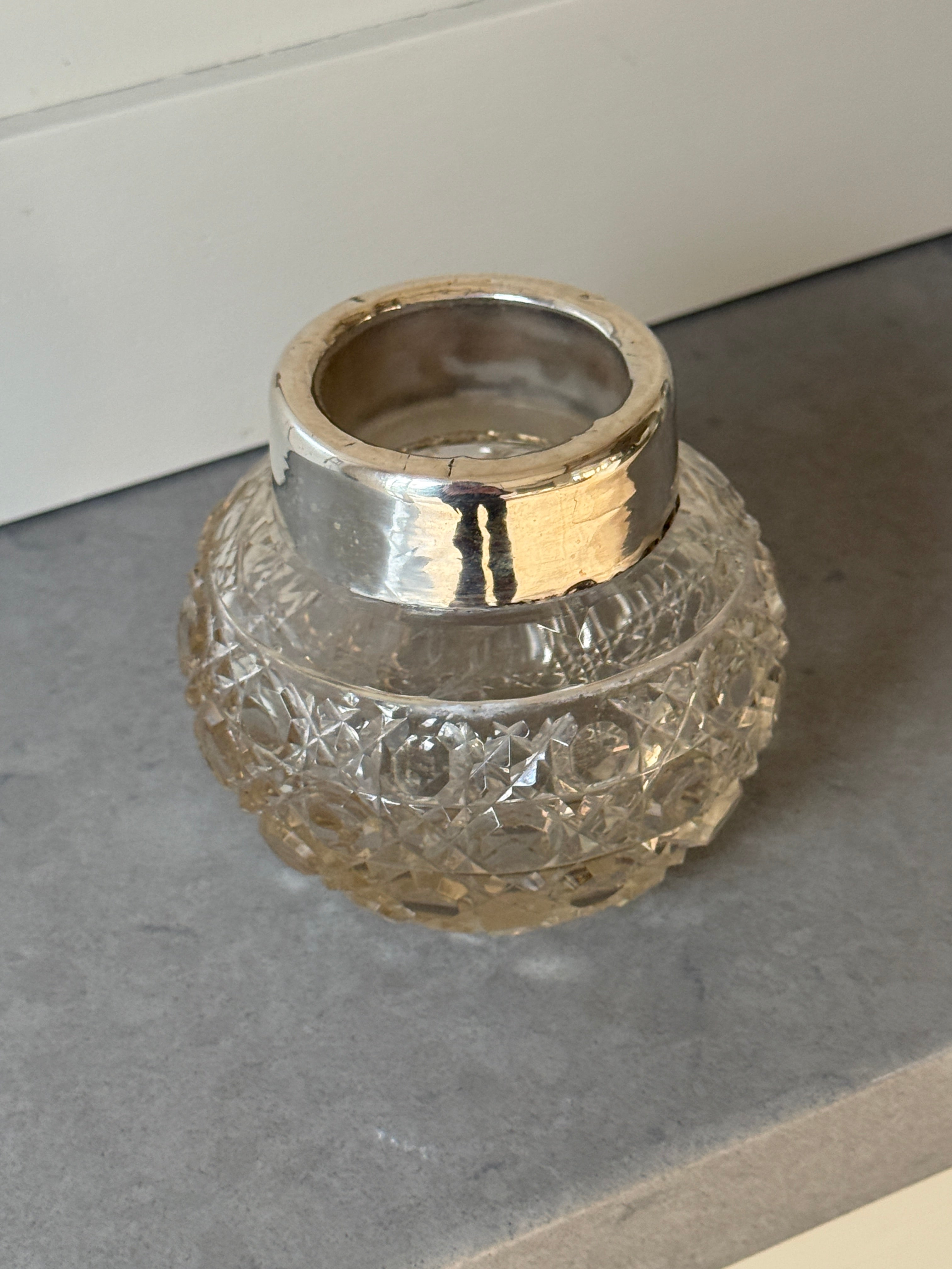 Cutglass and Silver Hairpin Holder