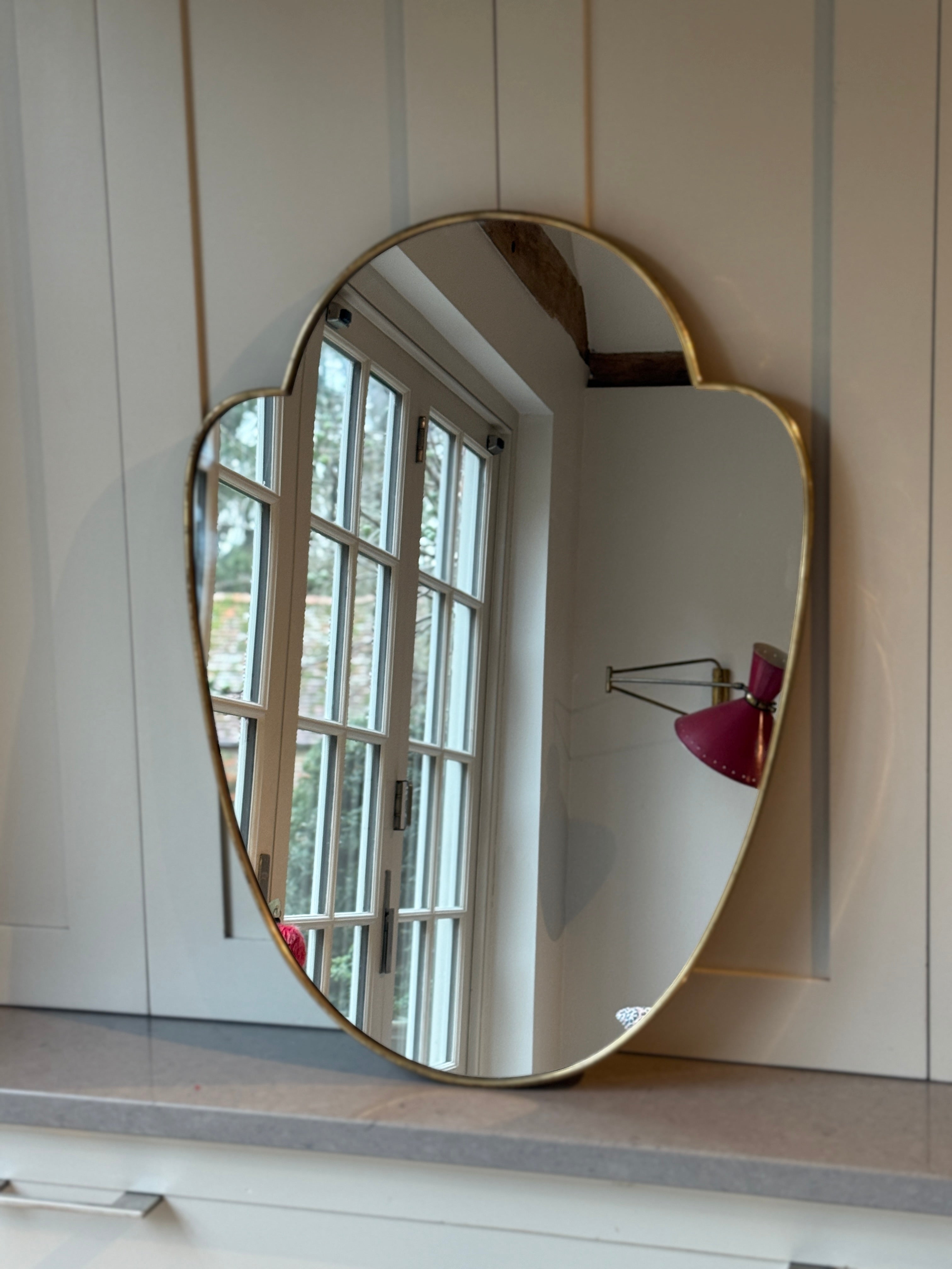 1950s Brass Italian Shield Mirror 69cm by 51cm