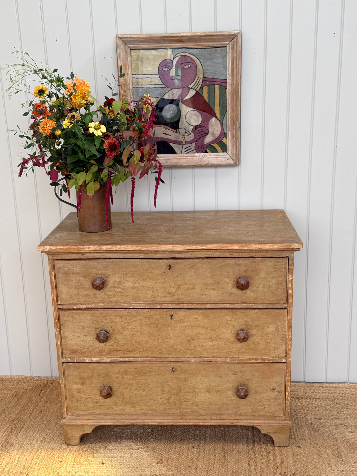 19th Century English Pine Chest in Faded Ochre Finish