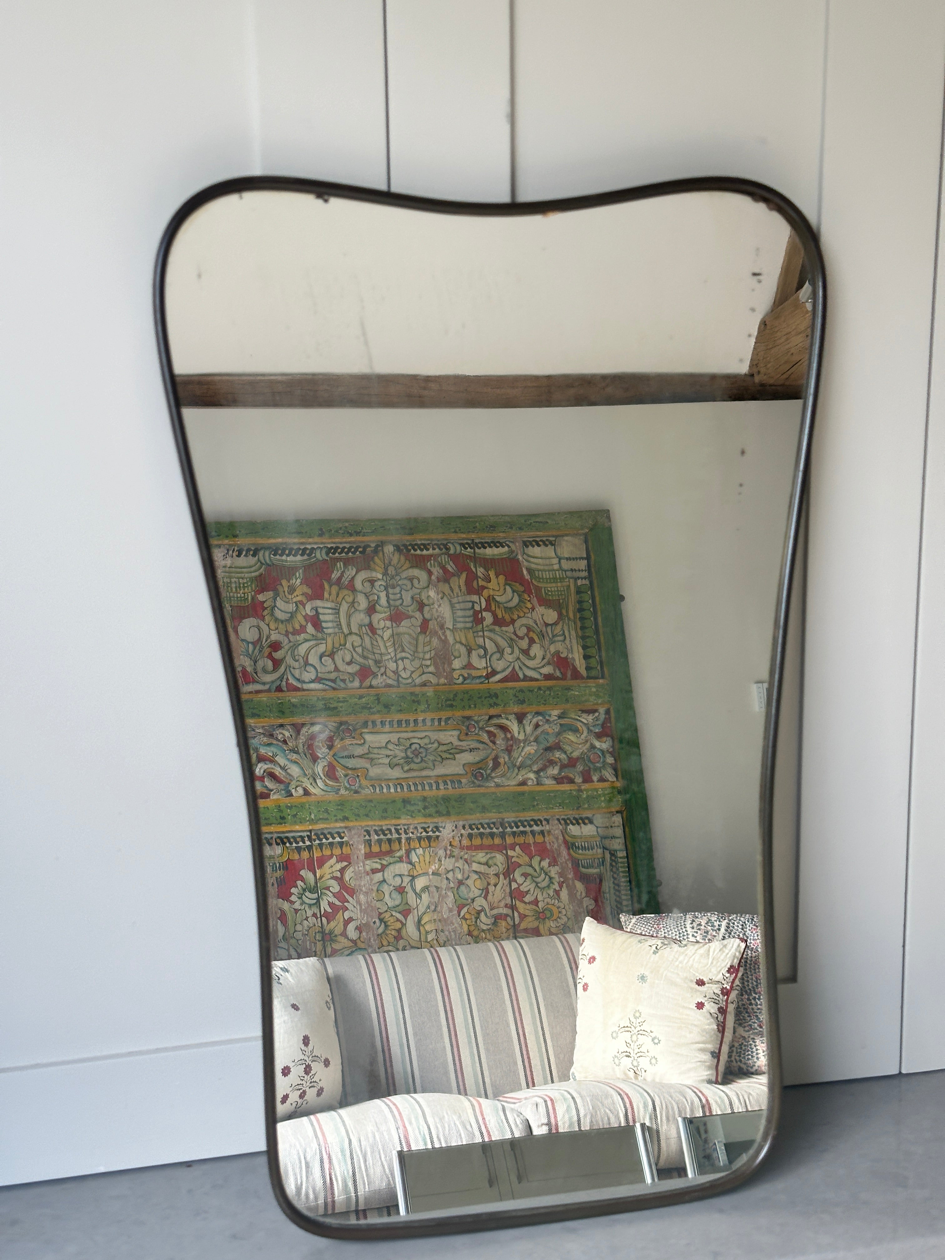 Italian Mid Century Brass Shield Mirror with Crest