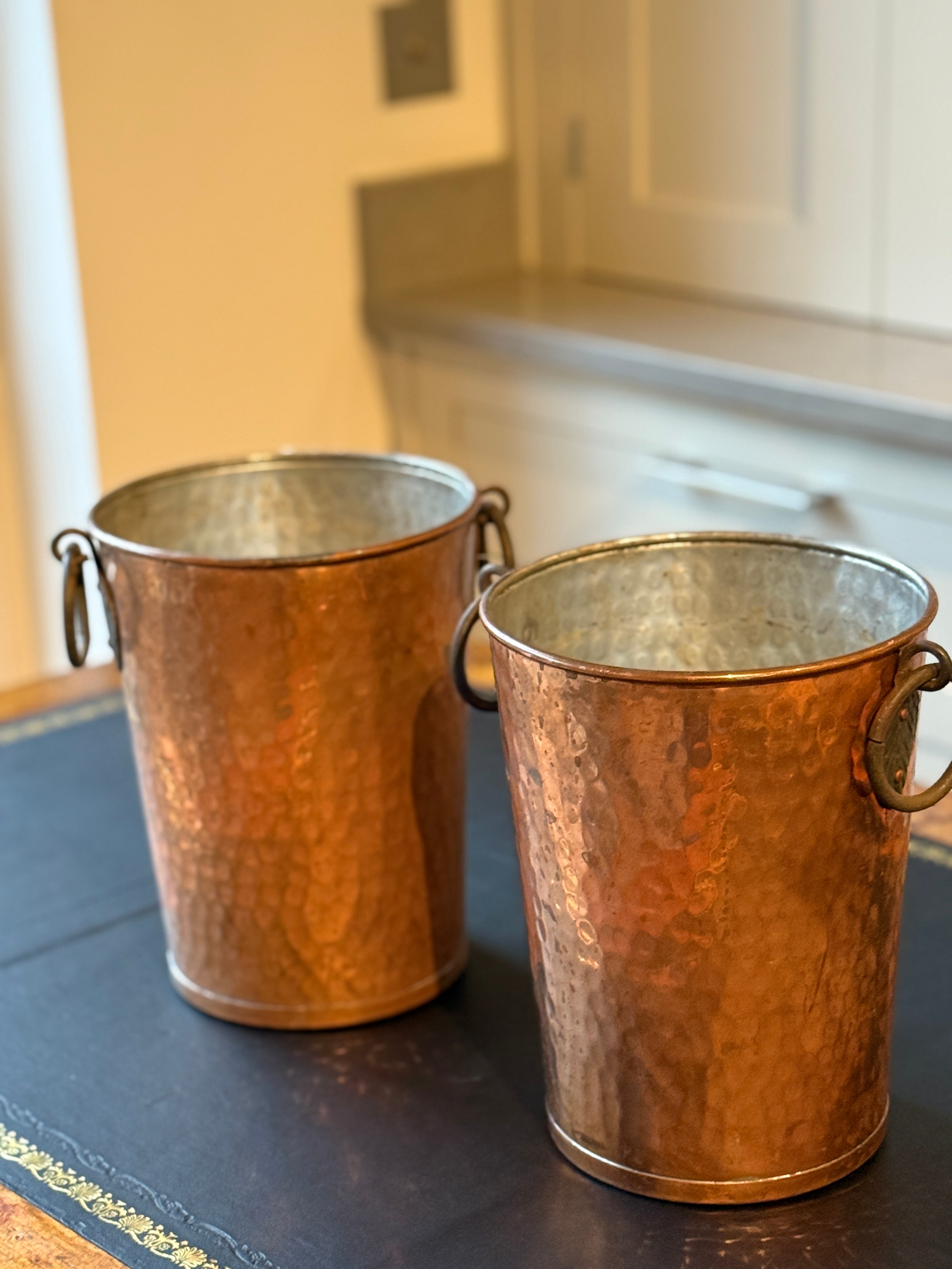 French Wine Buckets in Hammered Copper