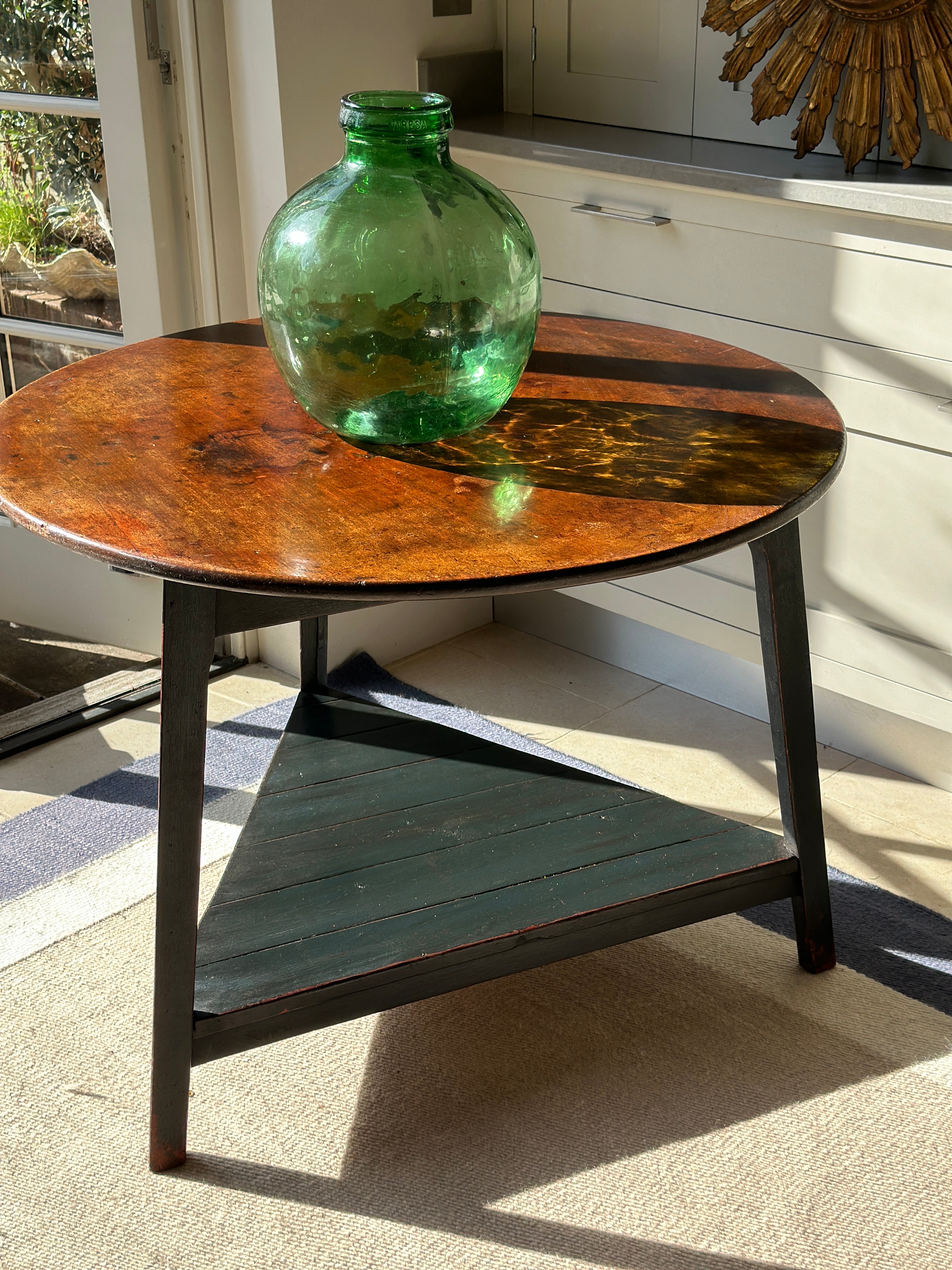 Large Painted Pine Cricket Table with A Stunning Mahogany Top
