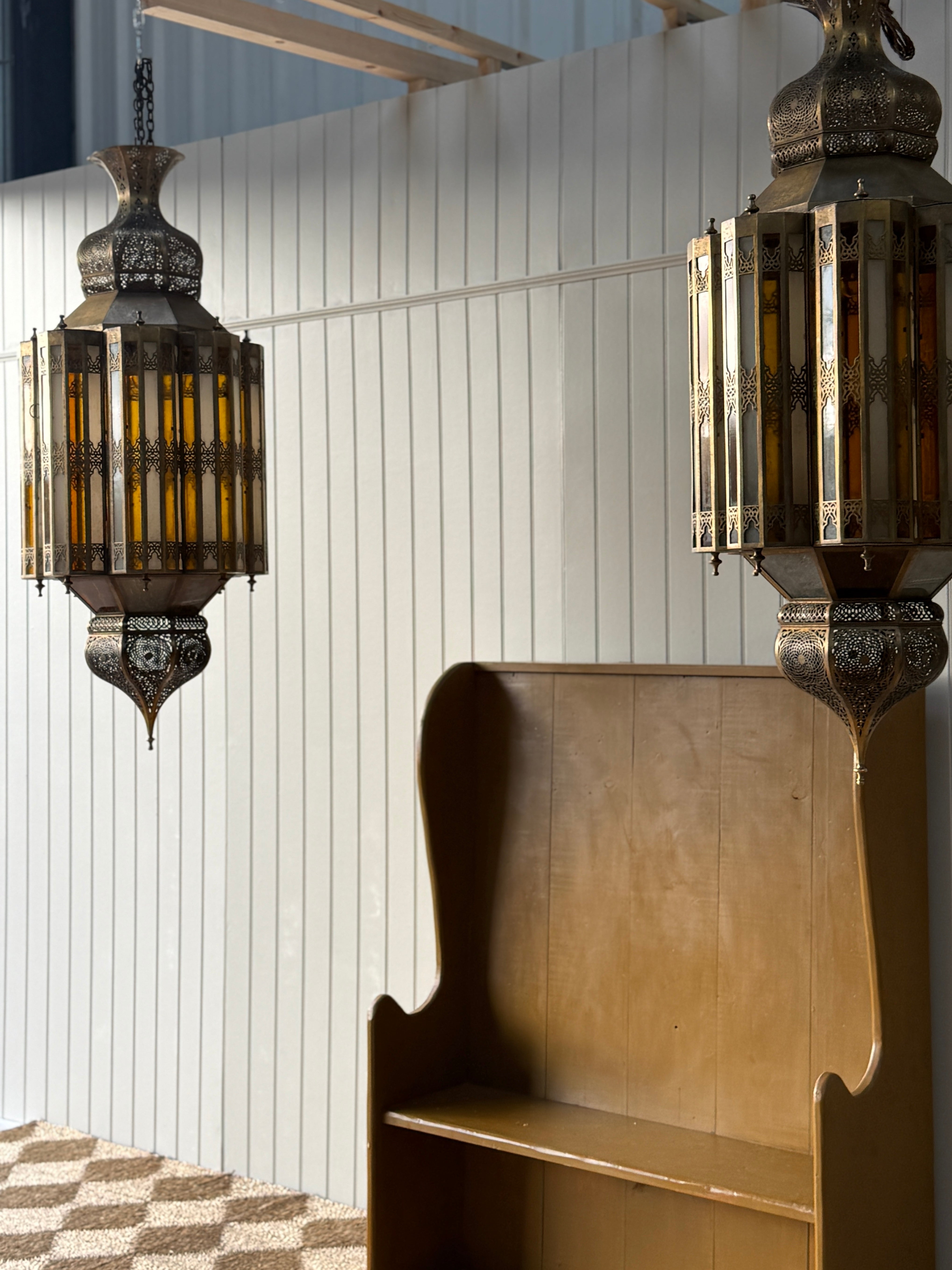 Majestic Pair of Moroccan Brass Lanterns