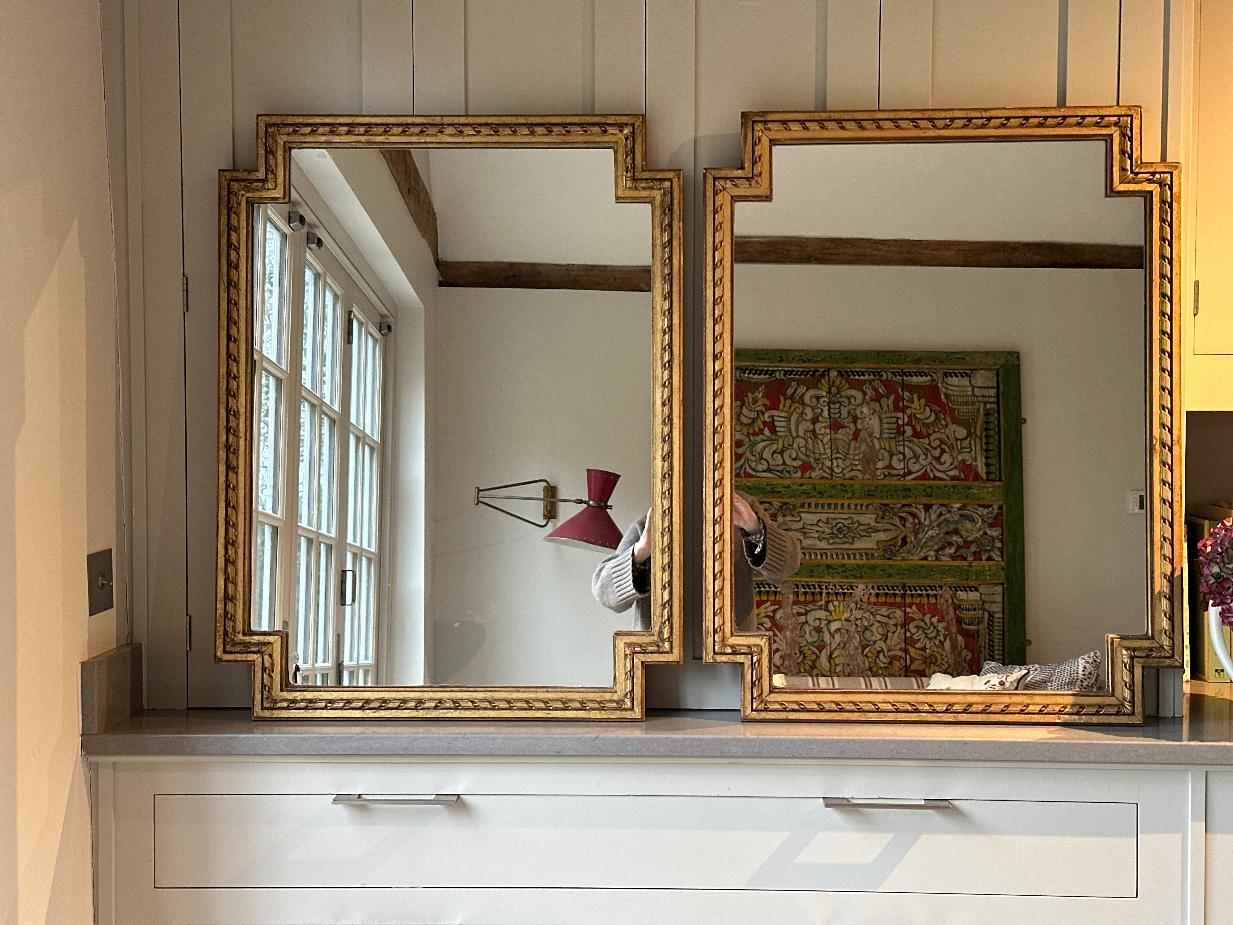 Pair of Early 20th Century Wooden Mirrors with gilt paint