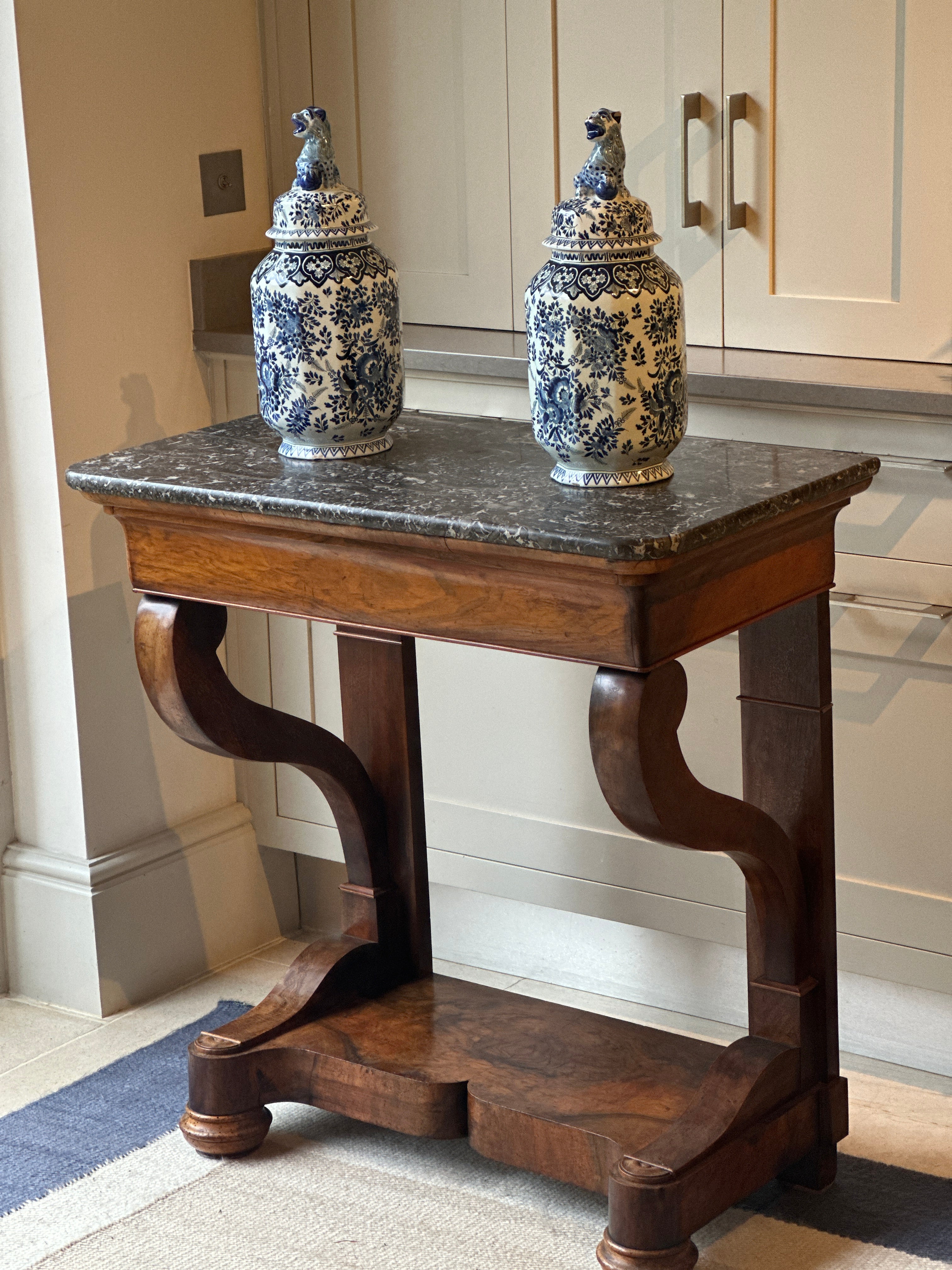 Small Elegant Mahogany Console with Marble Top