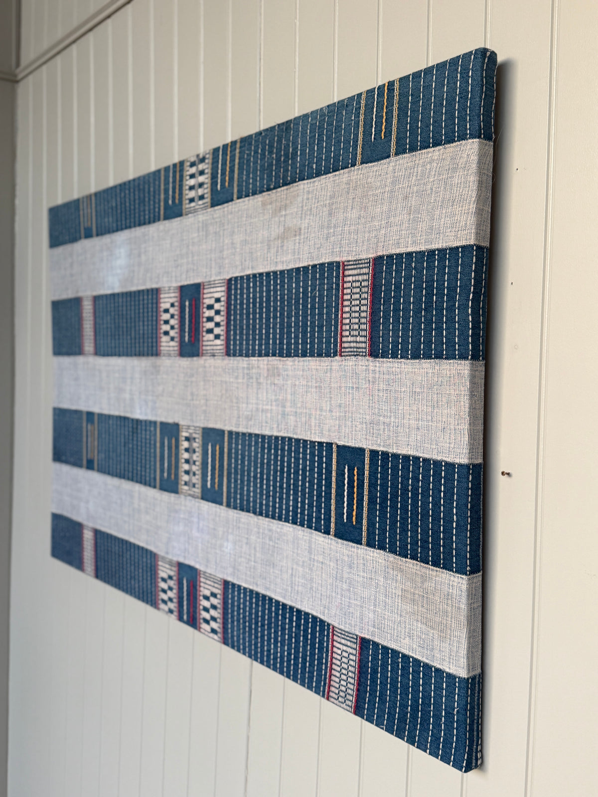 Large Framed Blue Striped Senufo Cloth