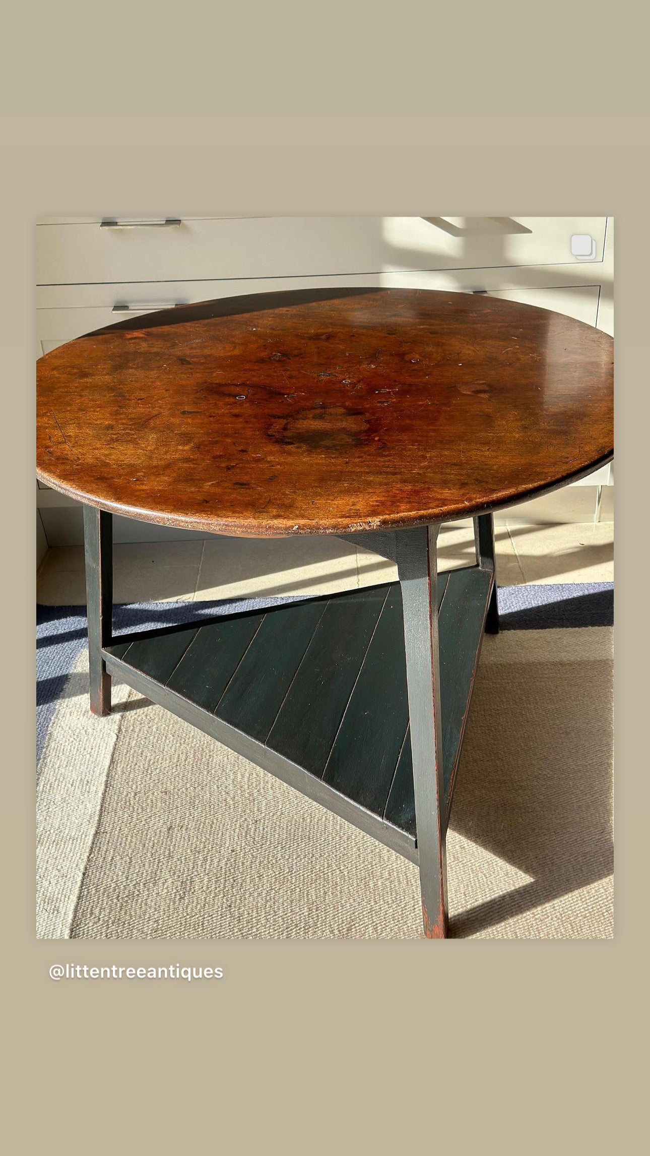 Large Painted Pine Cricket Table with A Stunning Mahogany Top