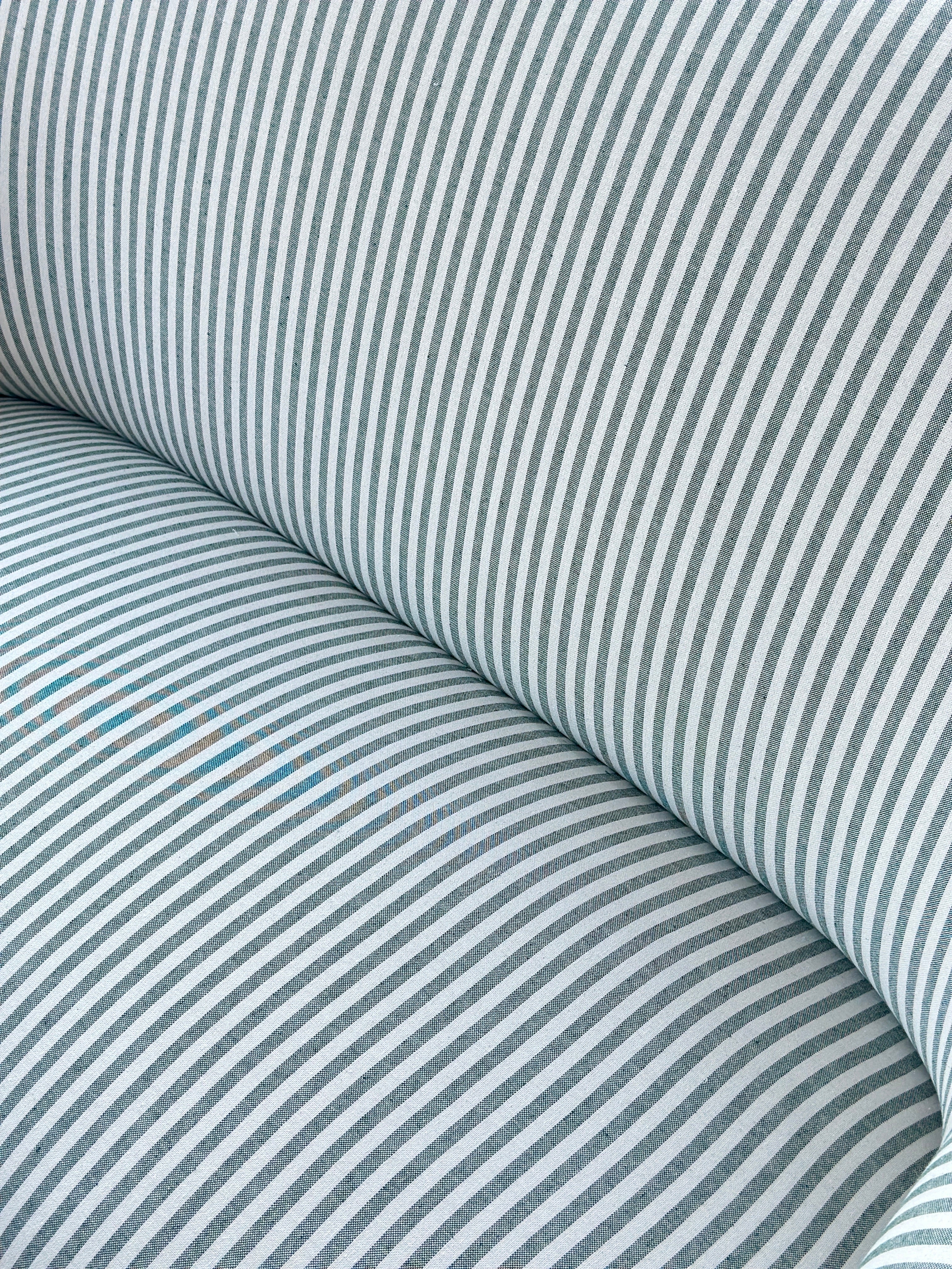 Small French 2 Seat Sofa ‘loveseat’ in green and white ticking