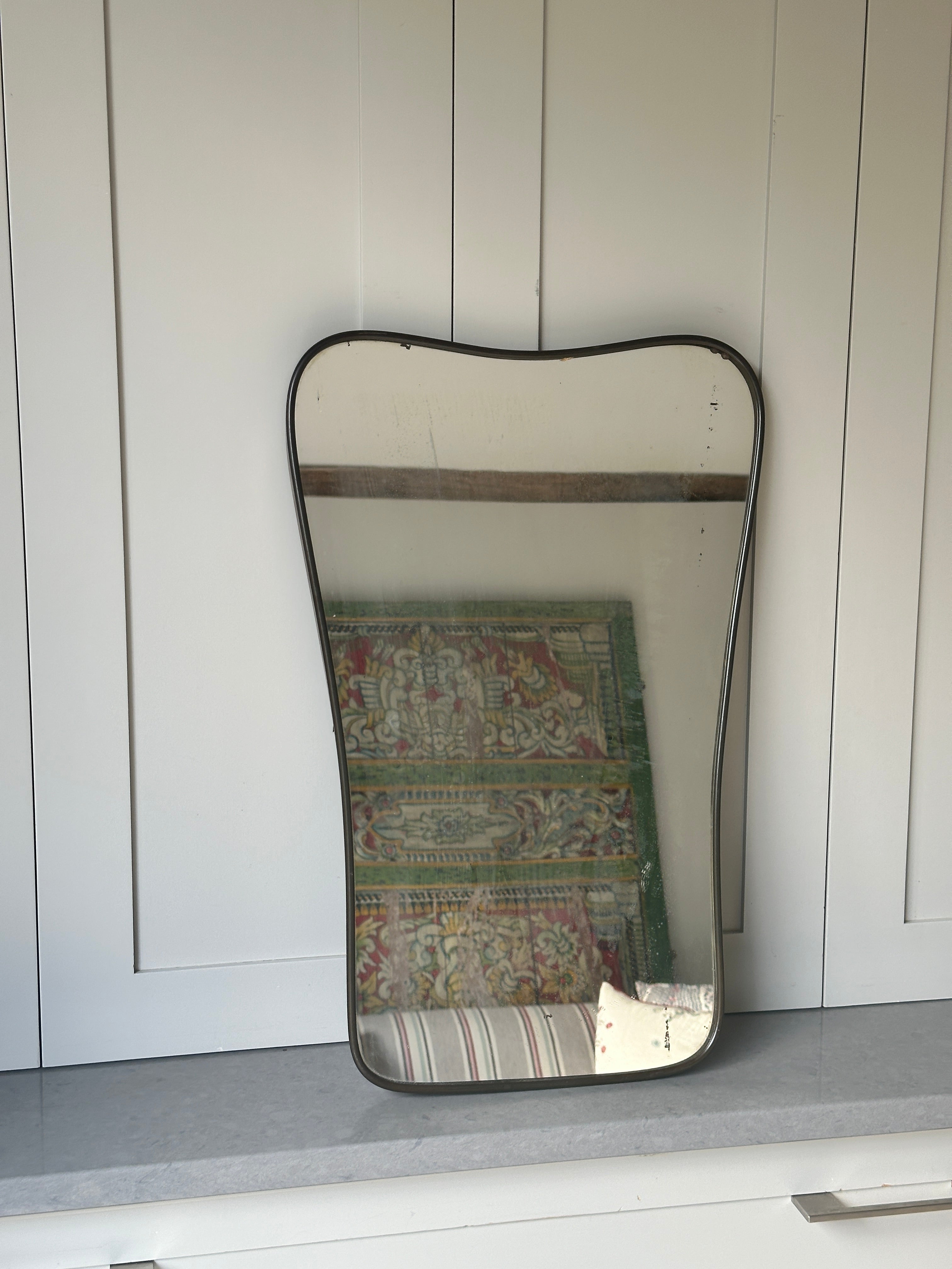 Italian Mid Century Brass Shield Mirror with Crest