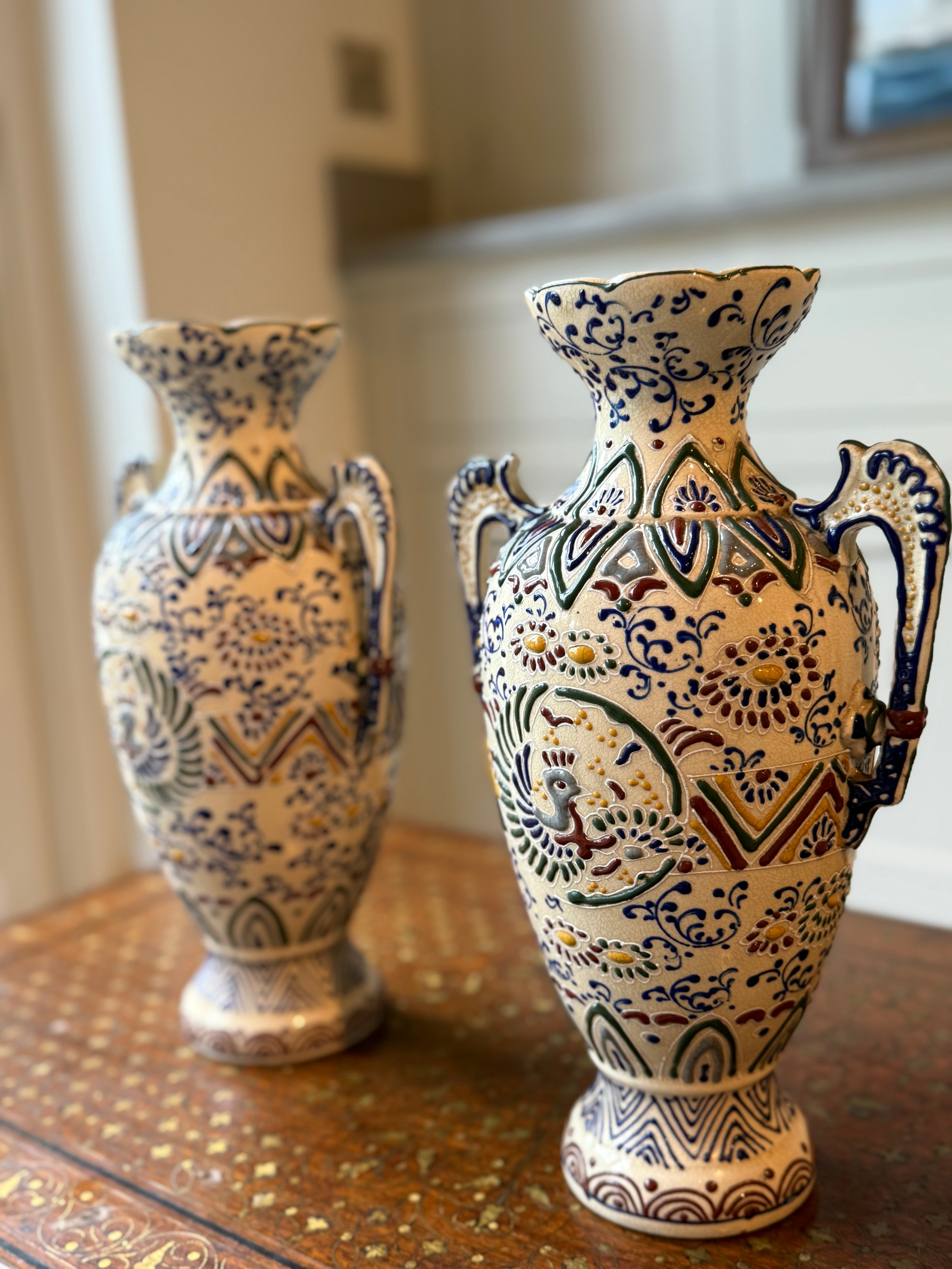 Pair of Polychrome Japanese Vases