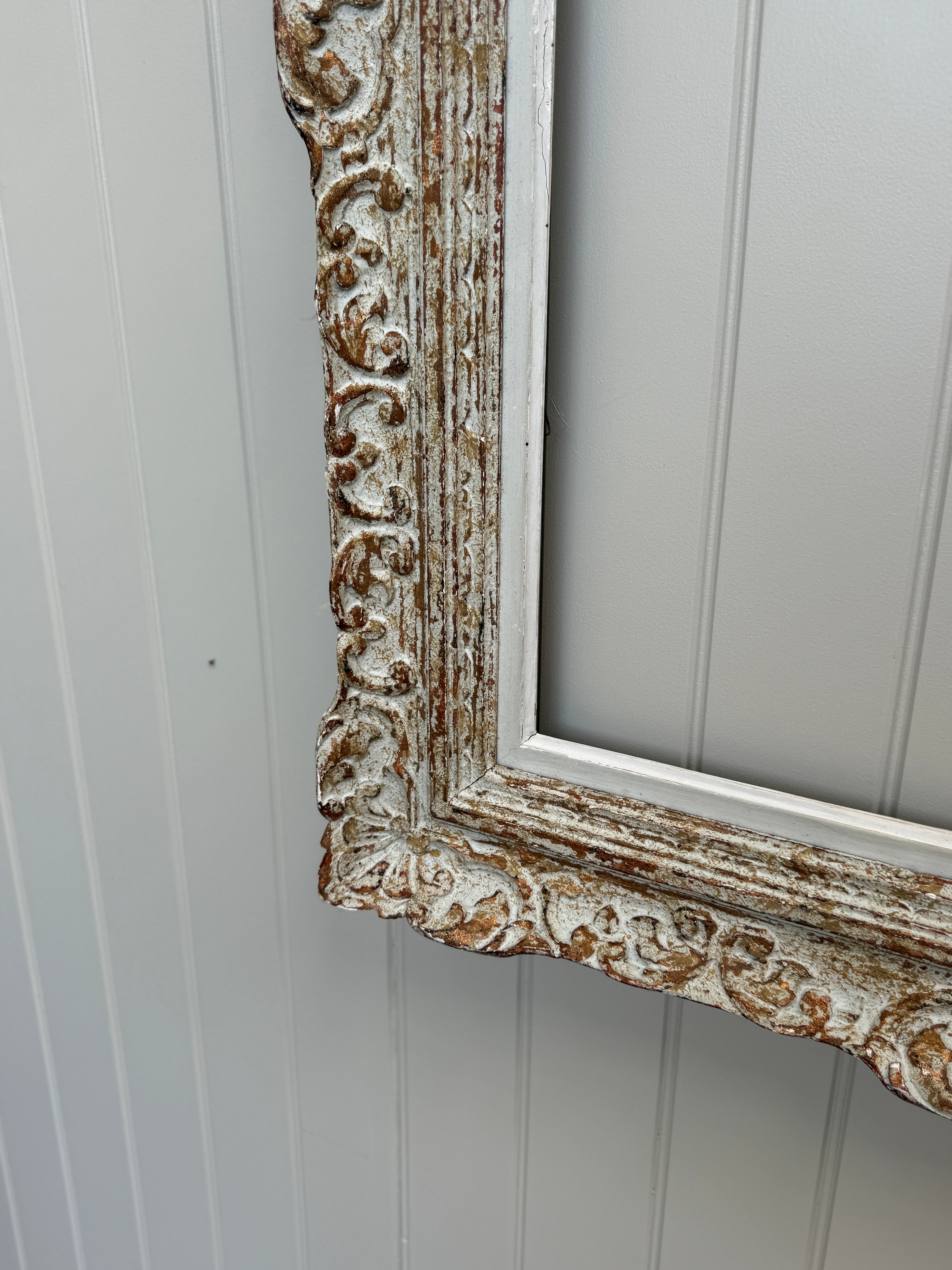 Large Ornate Rococo-Style Picture Frame in Grey-Painted Finish