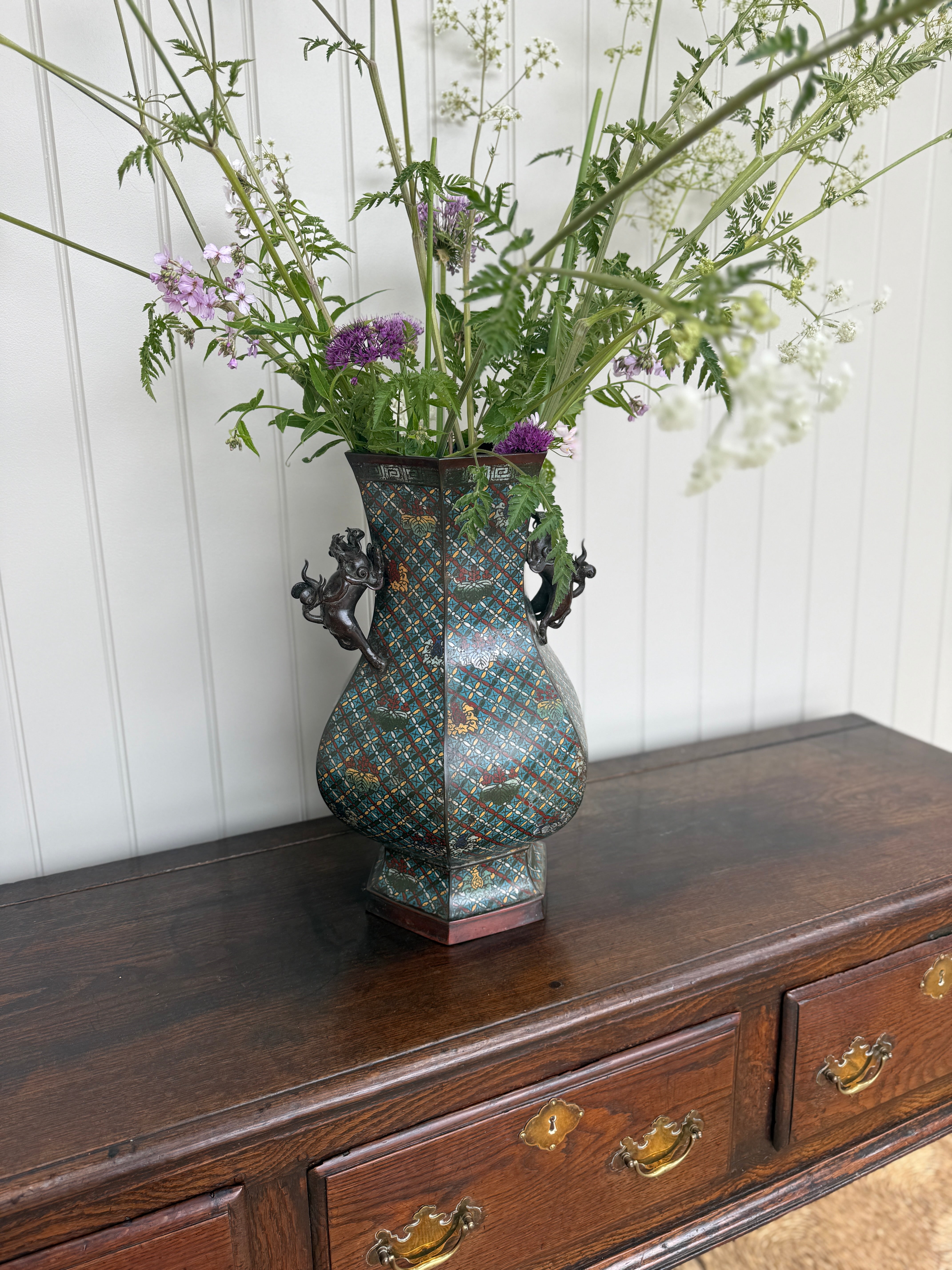 Chinese Cloisonné Hexagonal hu-form vase -Qing Dynasty