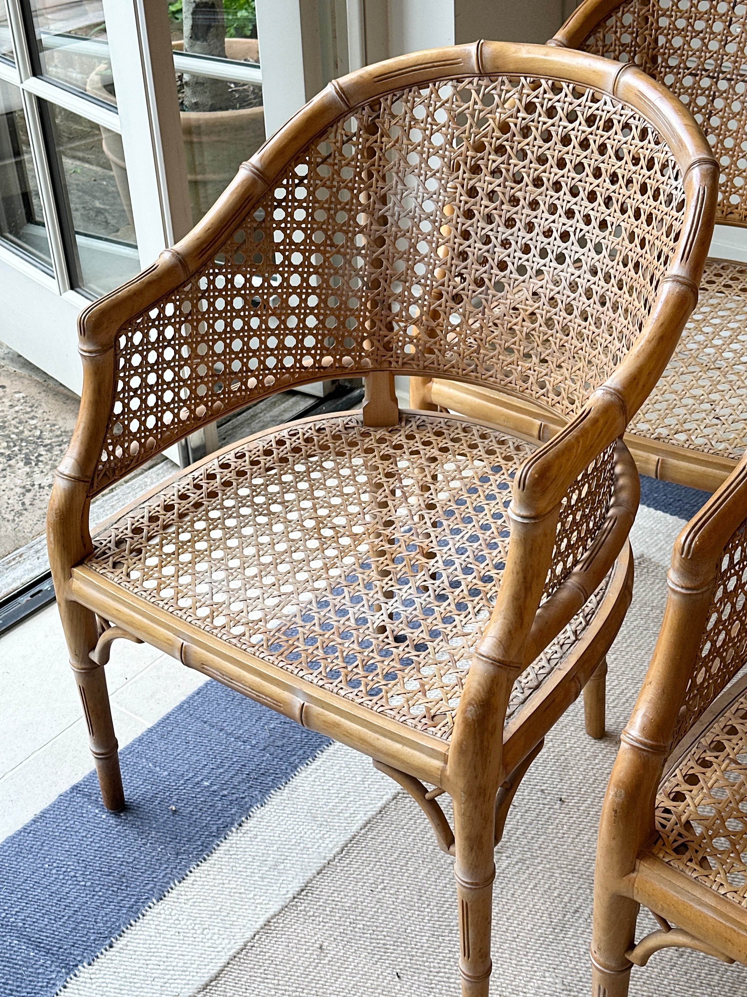 Set of 4 Vintage Faux Bamboo and Cane Chairs