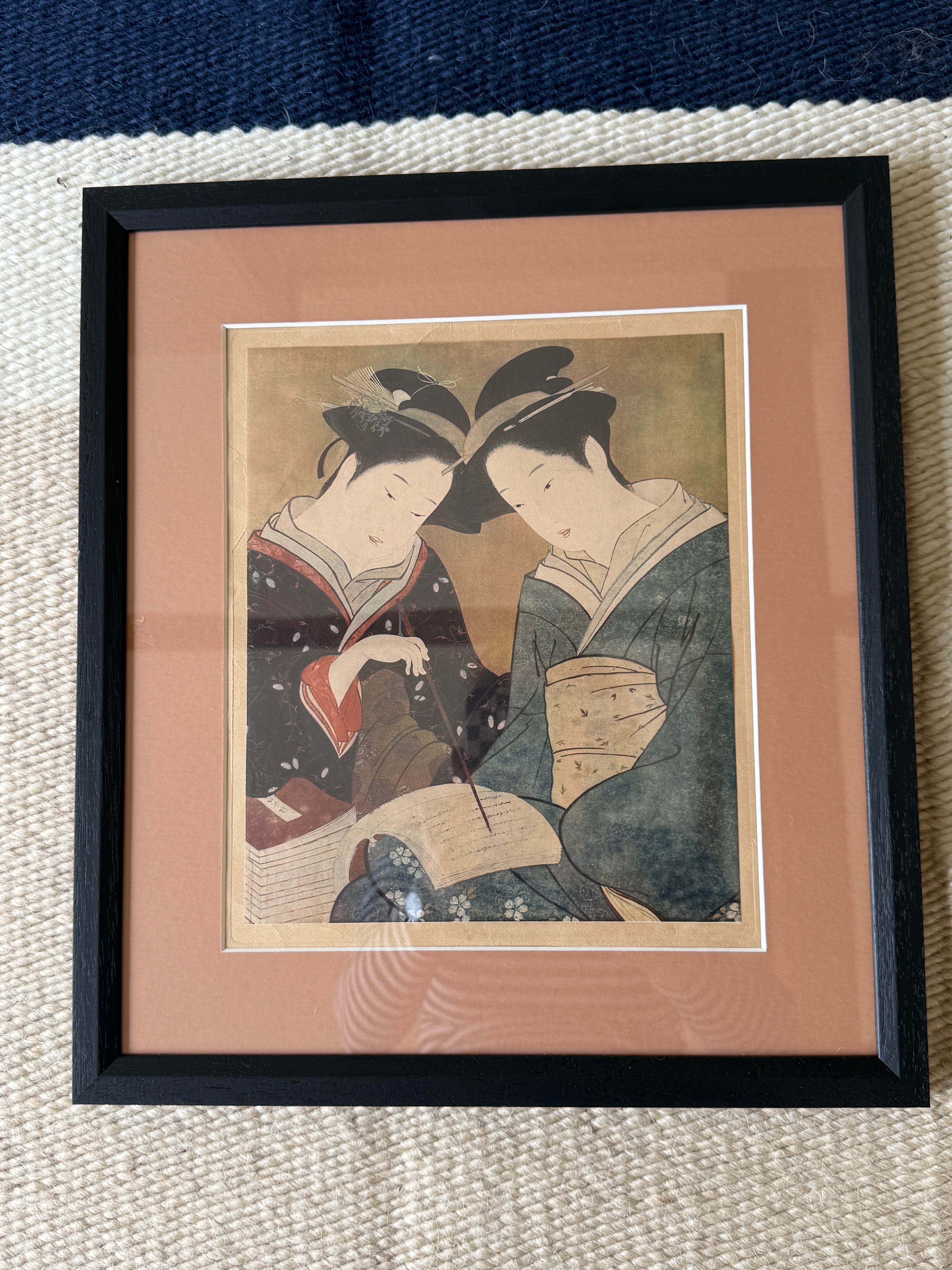 Framed Lithographic Print after Utamaro — Two Women Reading
