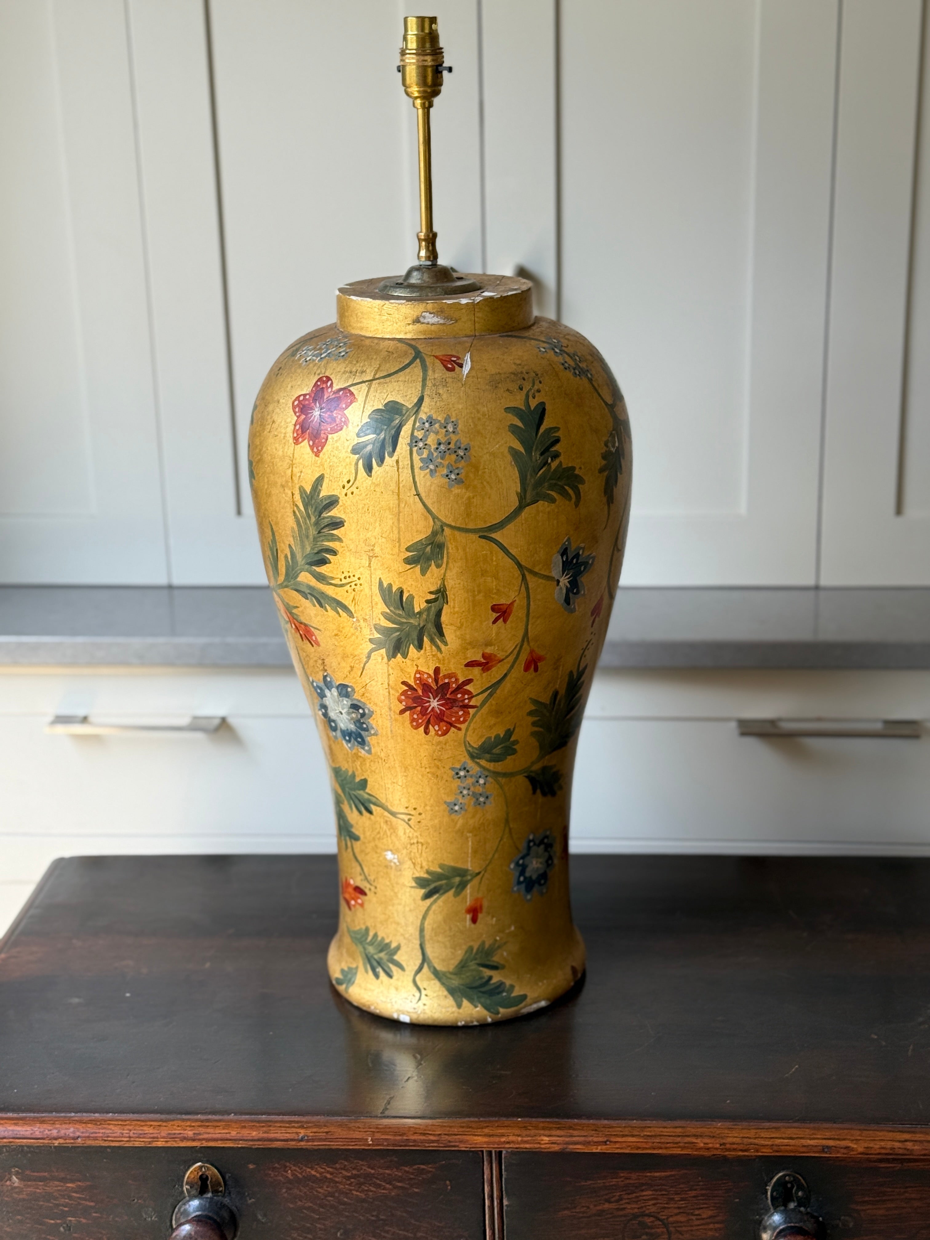 Gilt Ground Painted Plaster Baluster Lamp