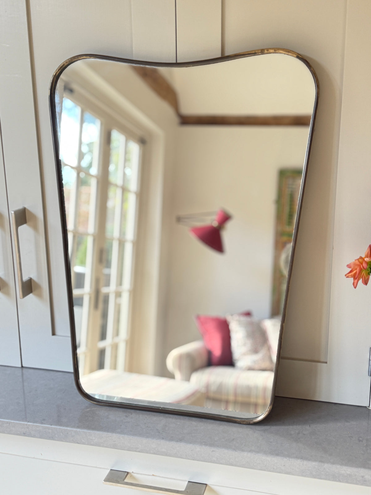 Small Italian Brass Shield Mirror