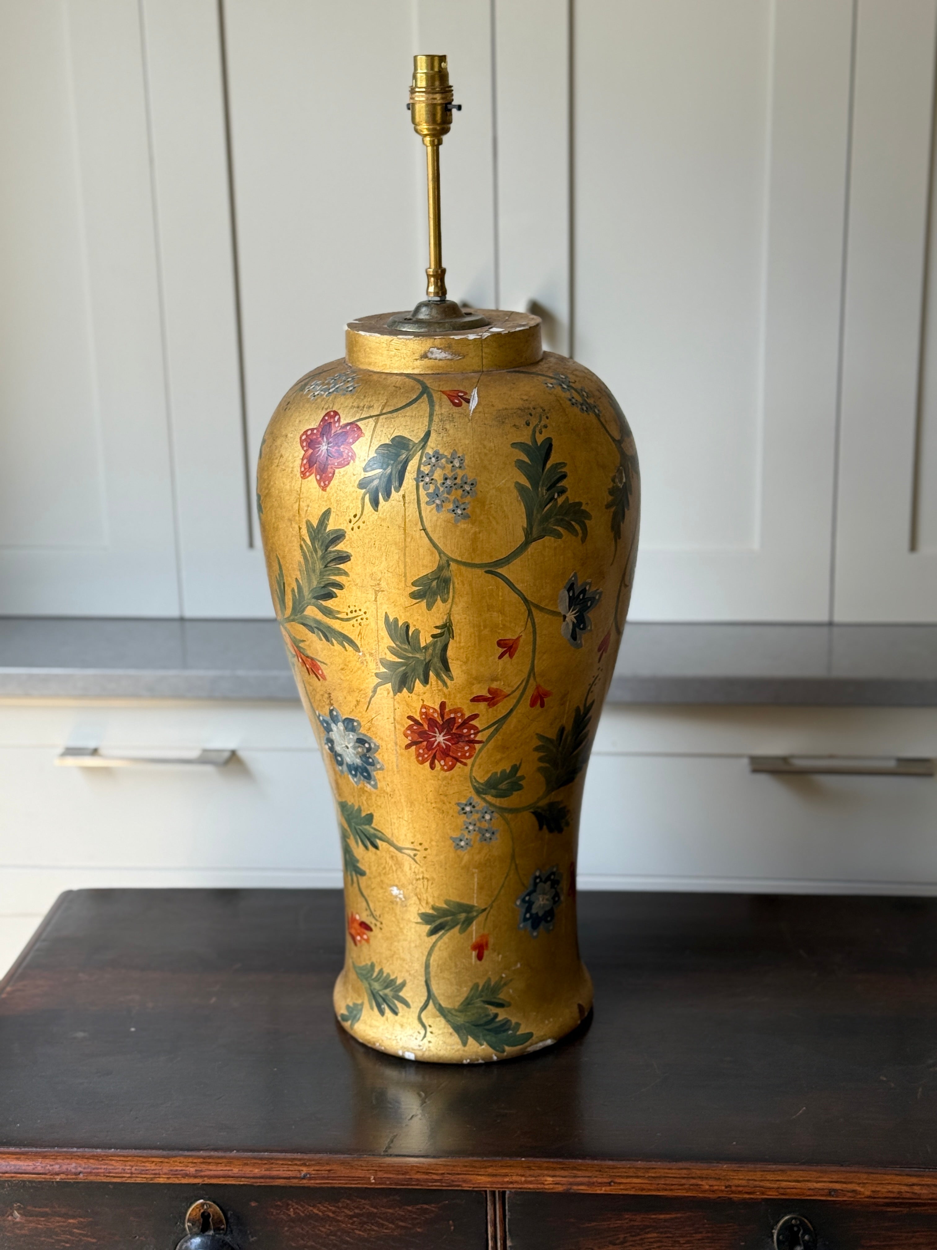 Gilt Ground Painted Plaster Baluster Lamp