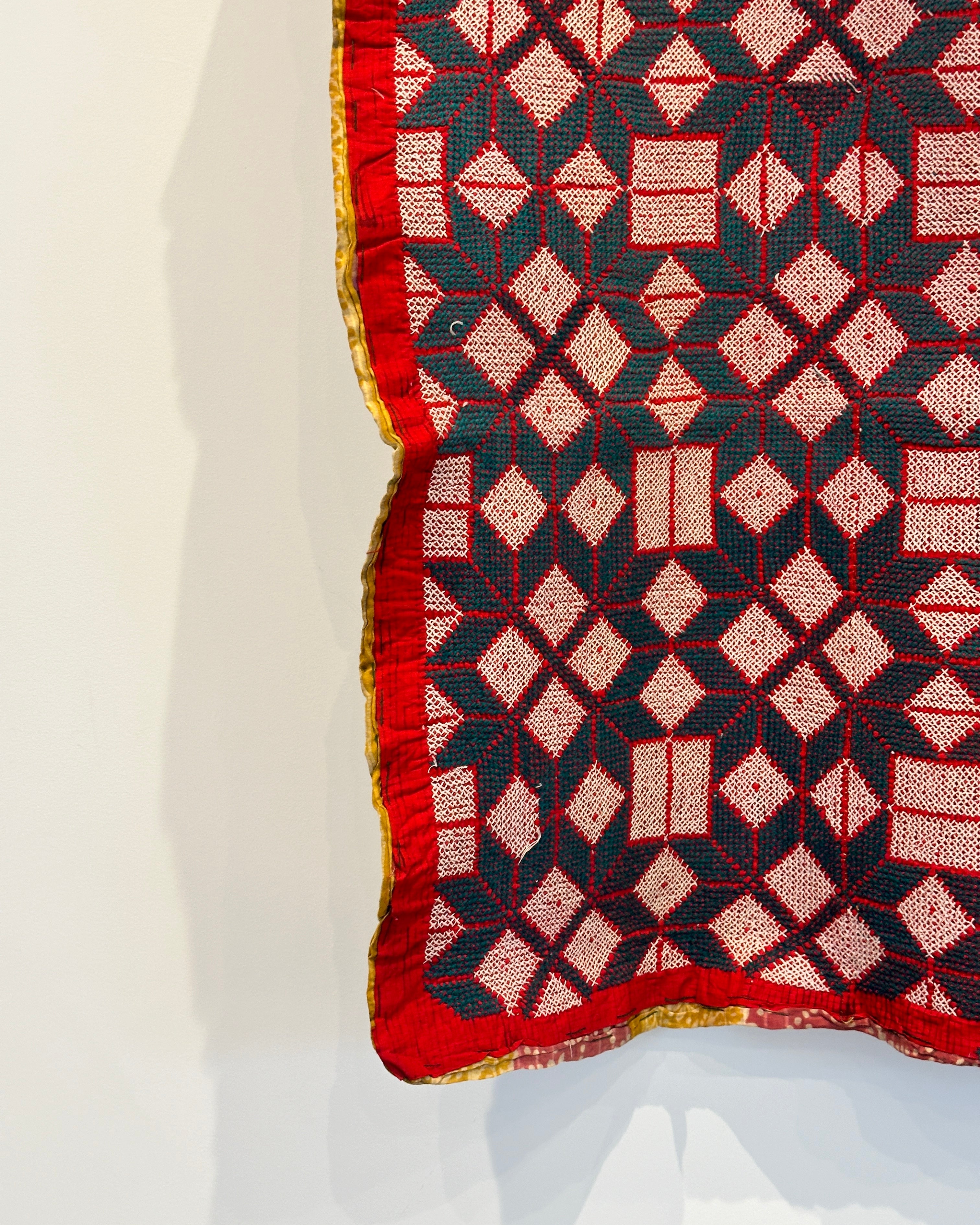 Sindhi Rald Bangladesh Blankets (Blue and red with white diamonds)