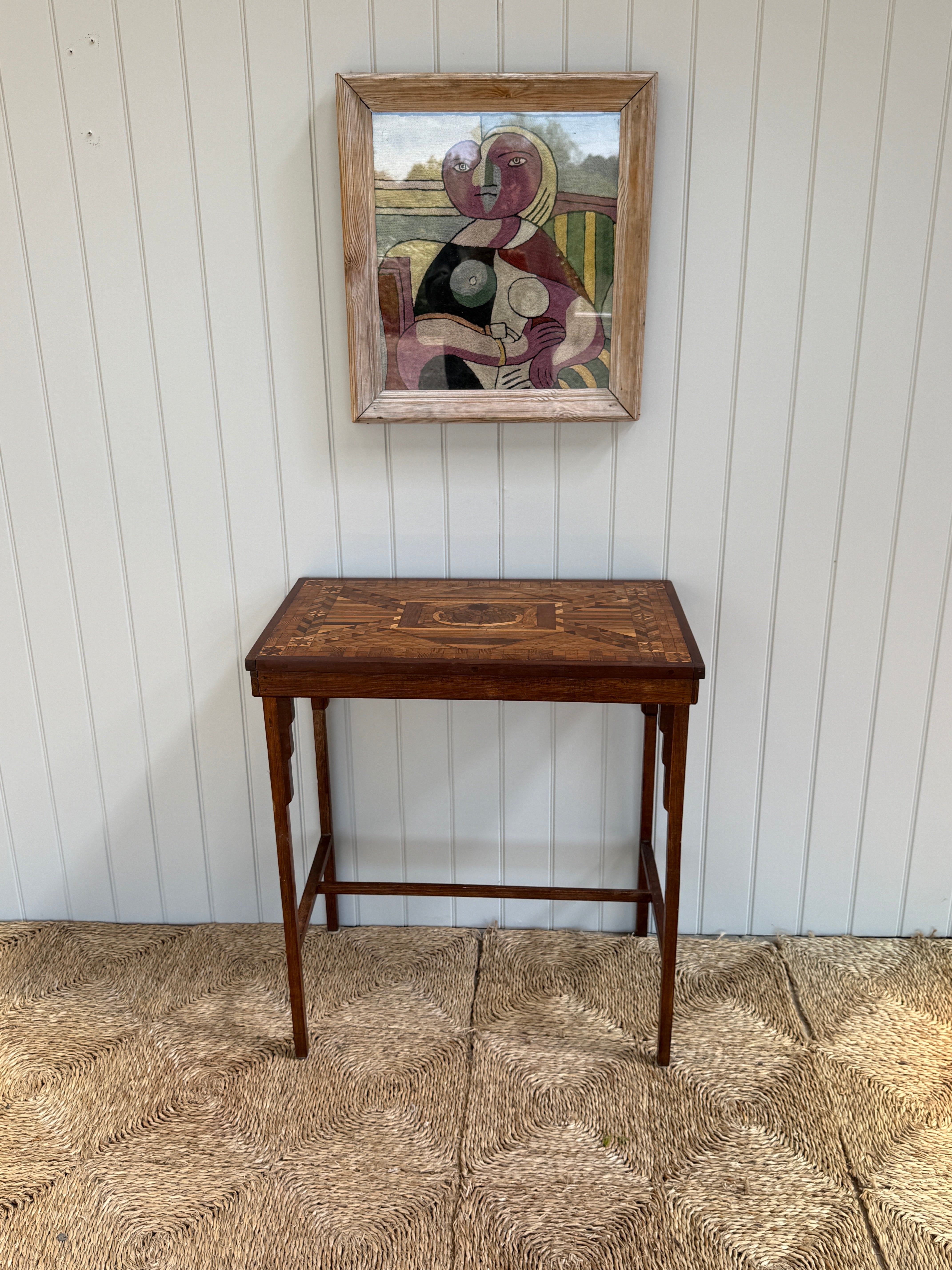 Marquetry Side Table with Stretcher