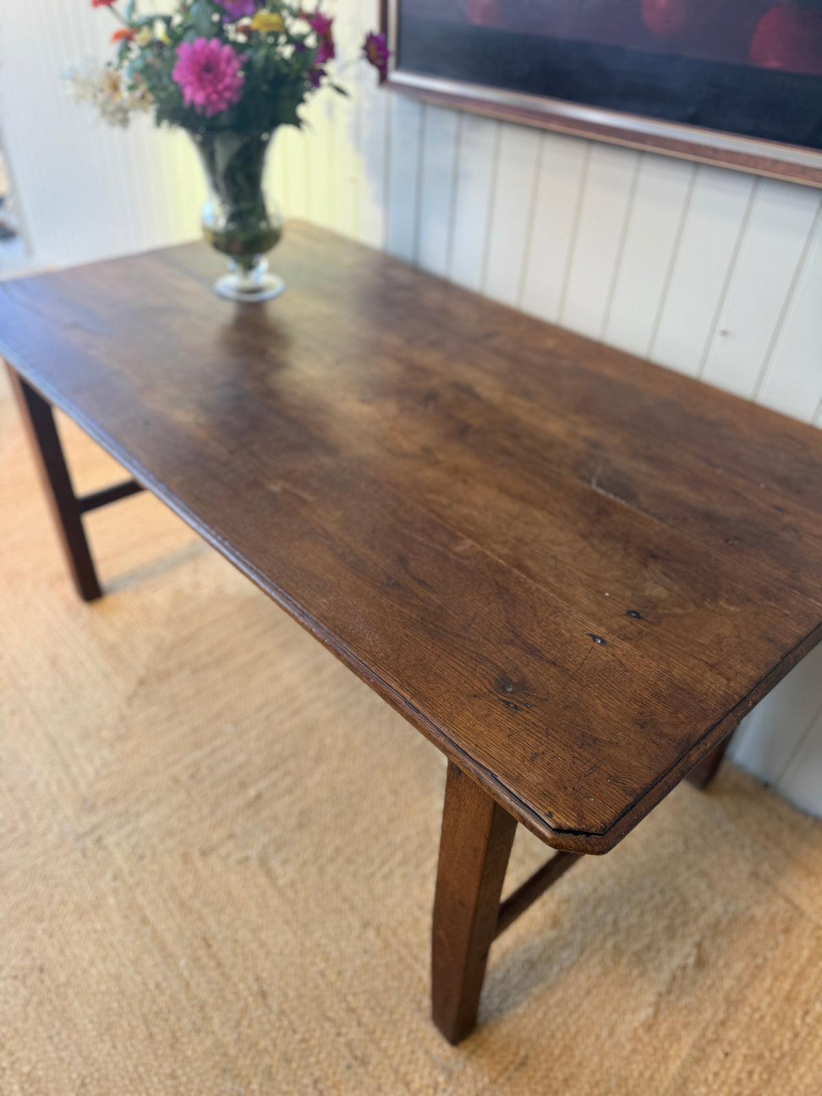 Small French Oak Farmhouse Dining Table with Small Drawer