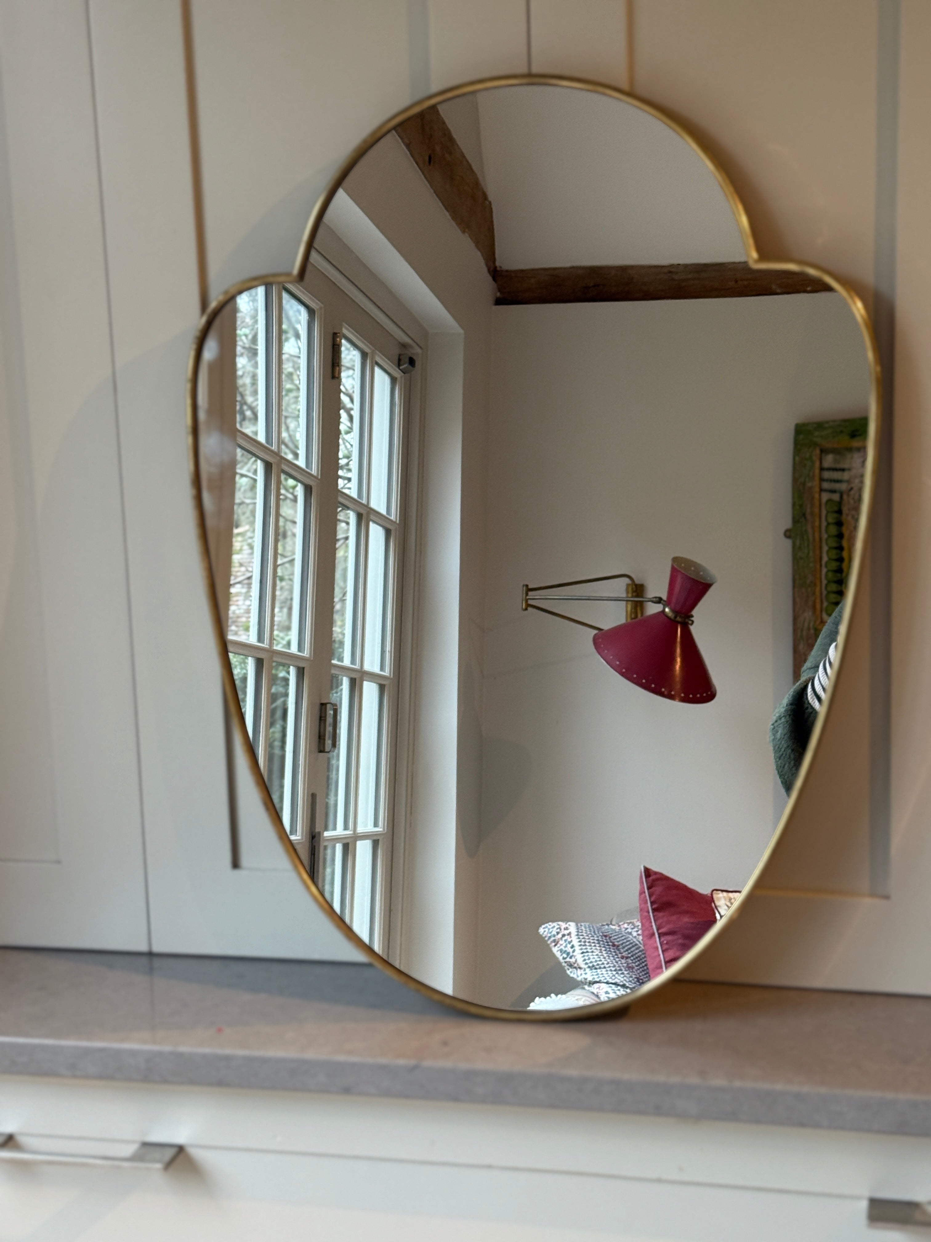 1950s Brass Italian Shield Mirror 69cm by 51cm