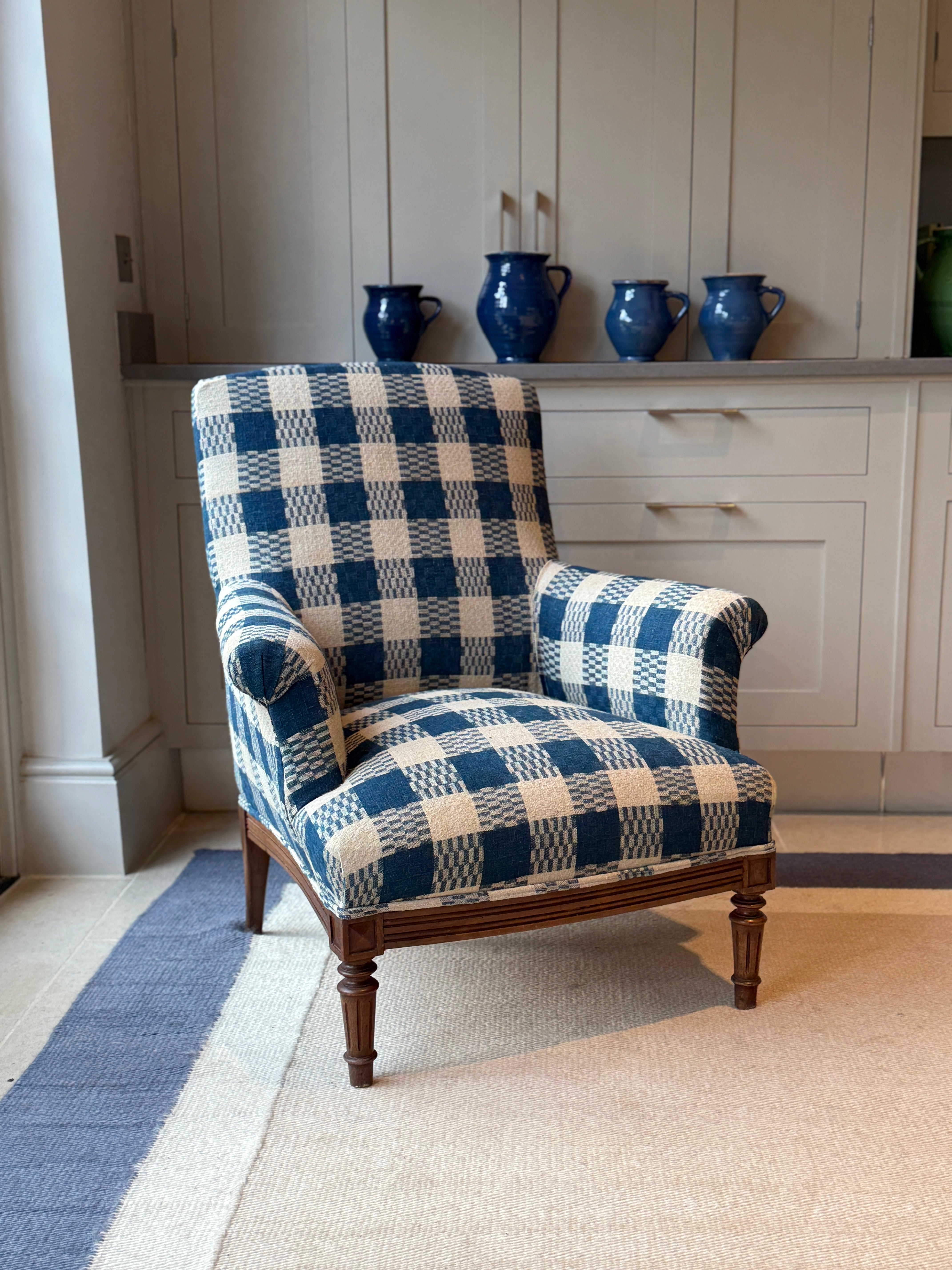 Antique Armchair in a Vintage French Textile
