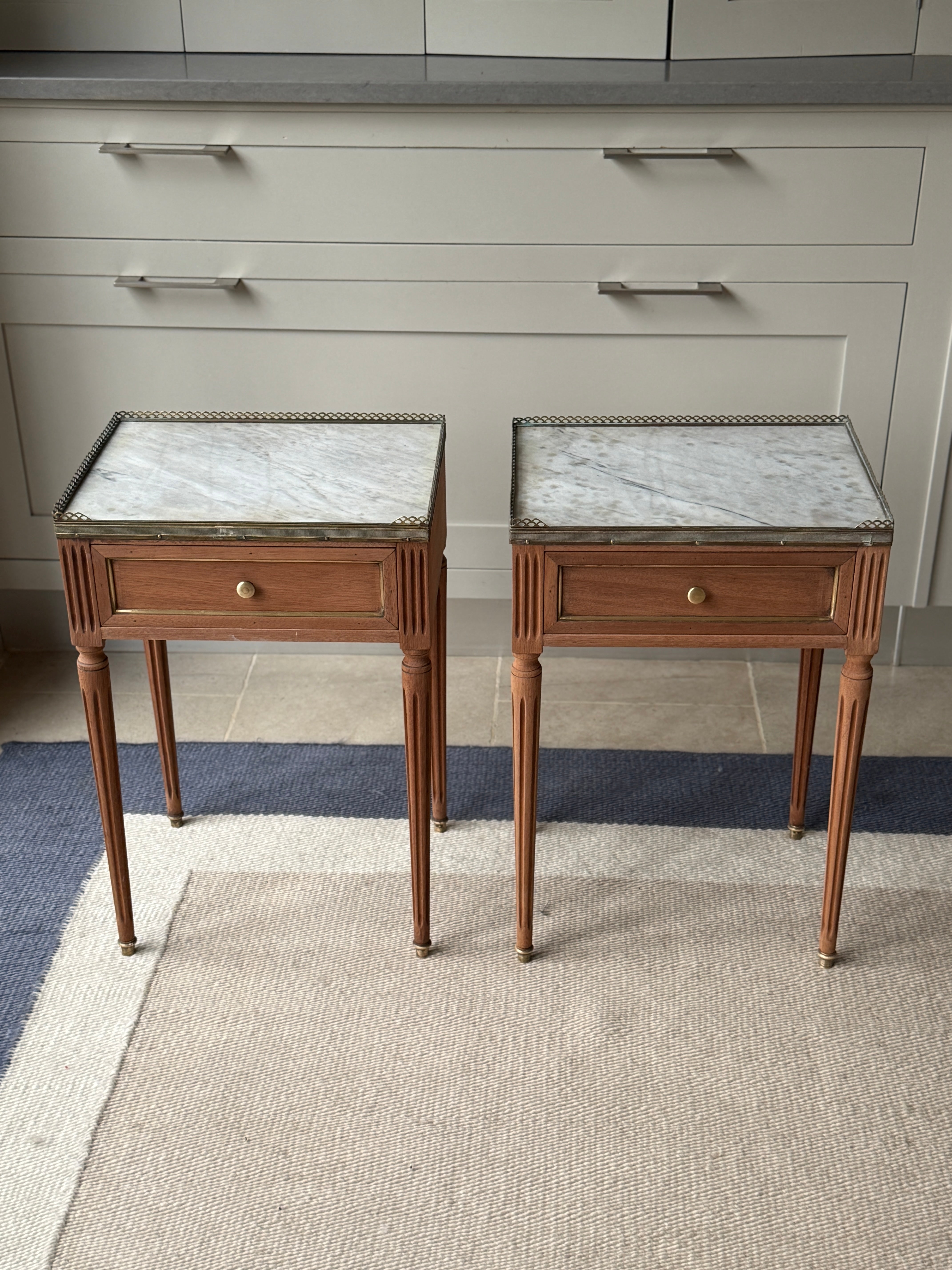 Pair of Small Marble Topped Bedside Tables