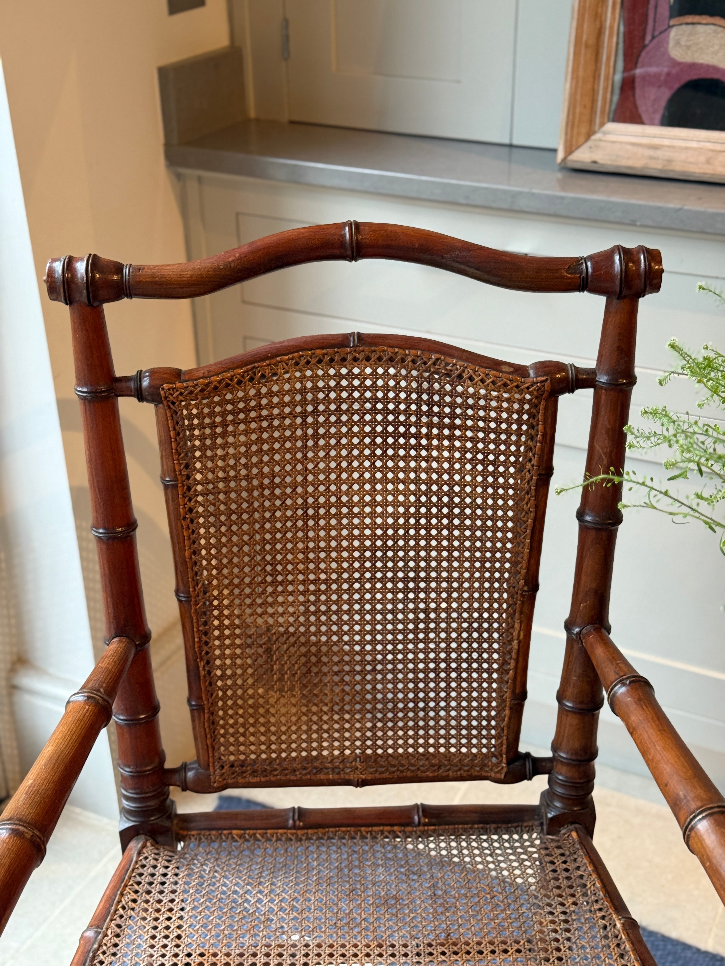 French Faux Bamboo Chair with cane back and seat