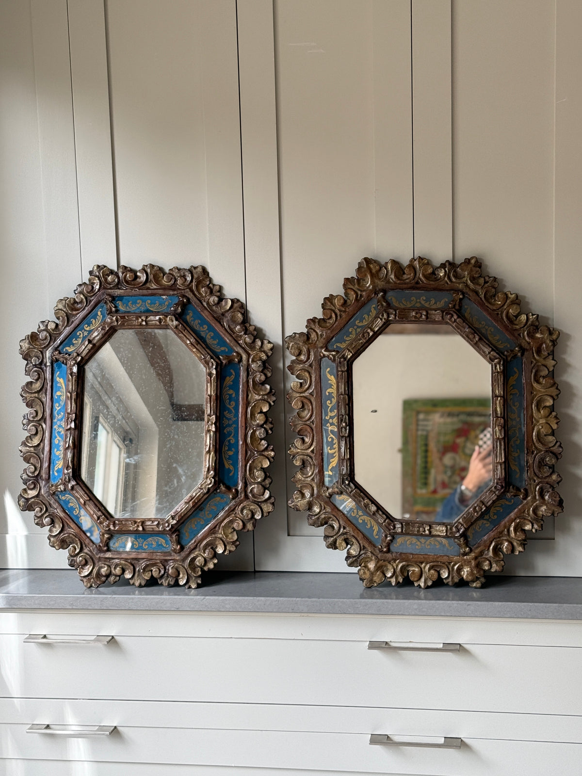 Matched Pair of Octagonal Italianate Mirrors