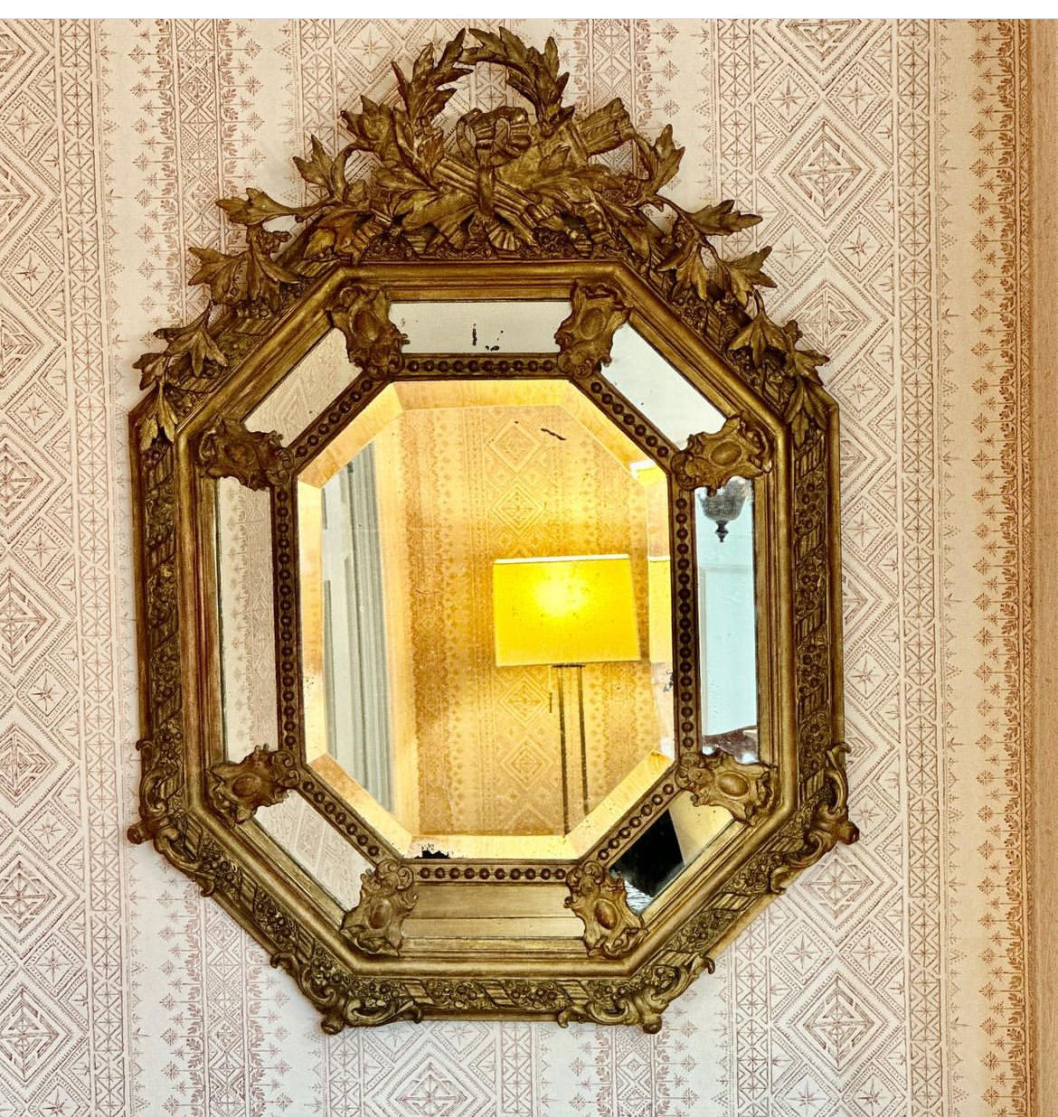 Large Early 19th Century French Gilt Cushion Mirror