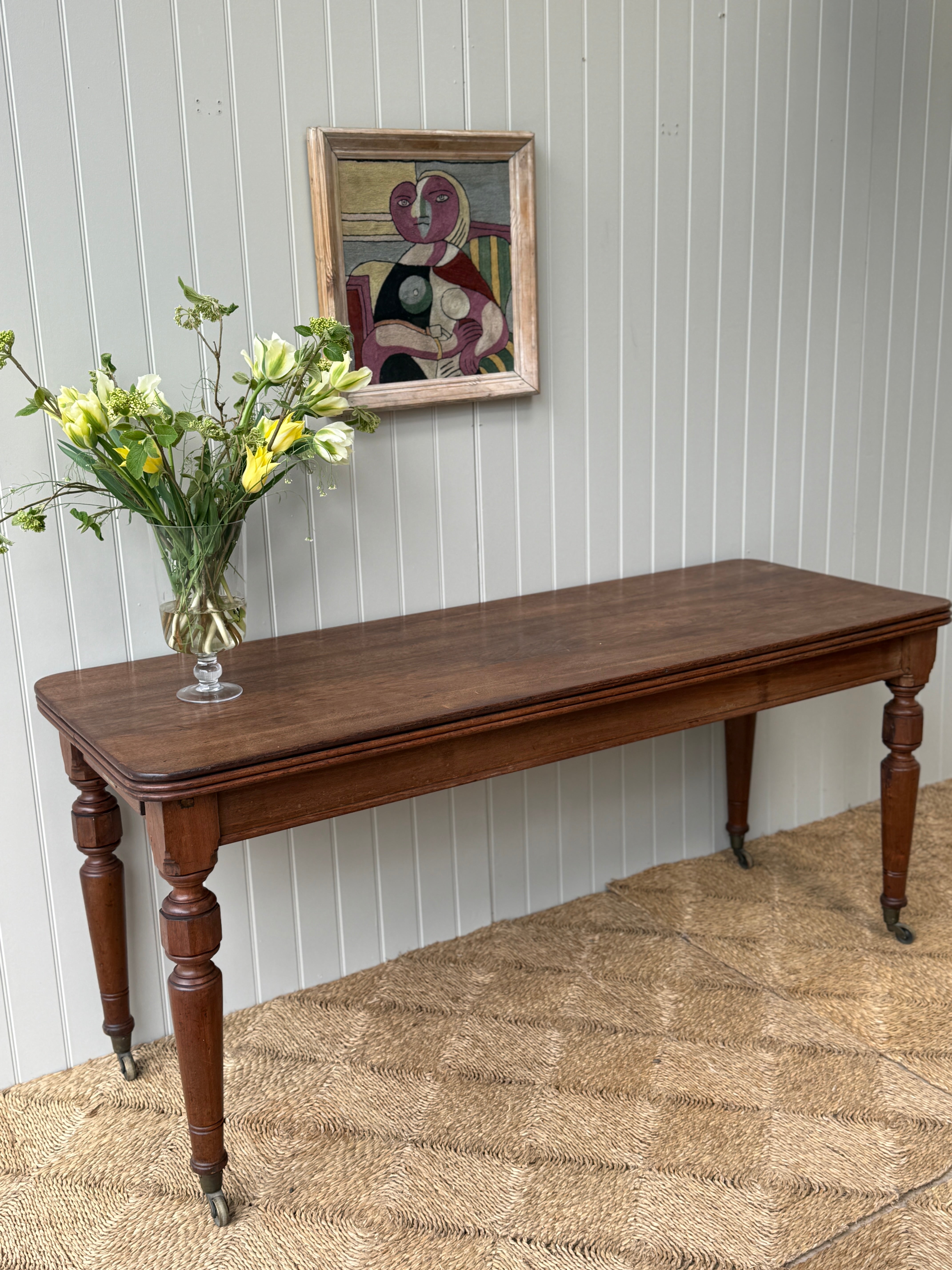 Large Early 20th English Oak Console or Display Table on castors
