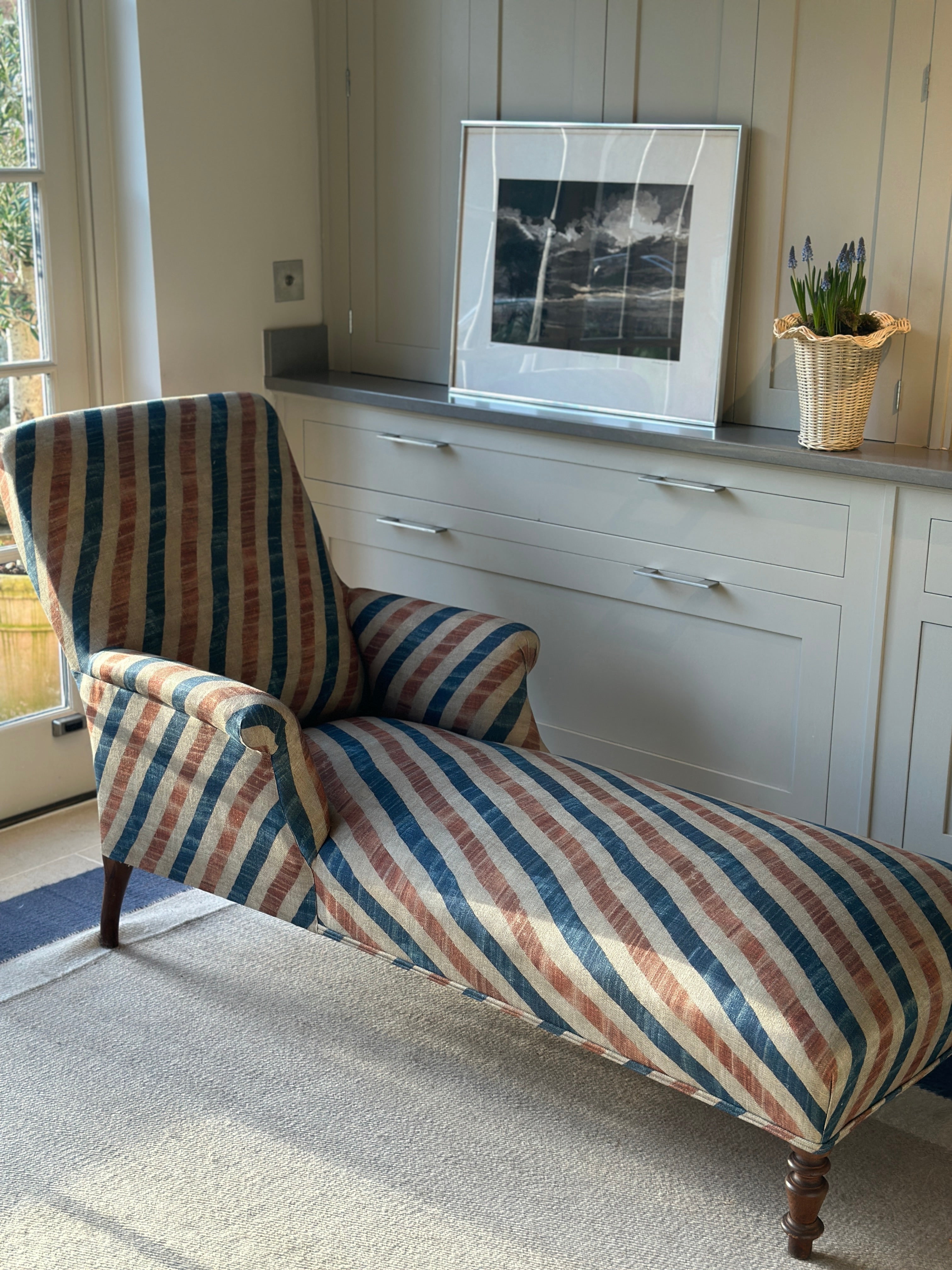 Large French Double Arm Chaise in Robert Kime Tazuna