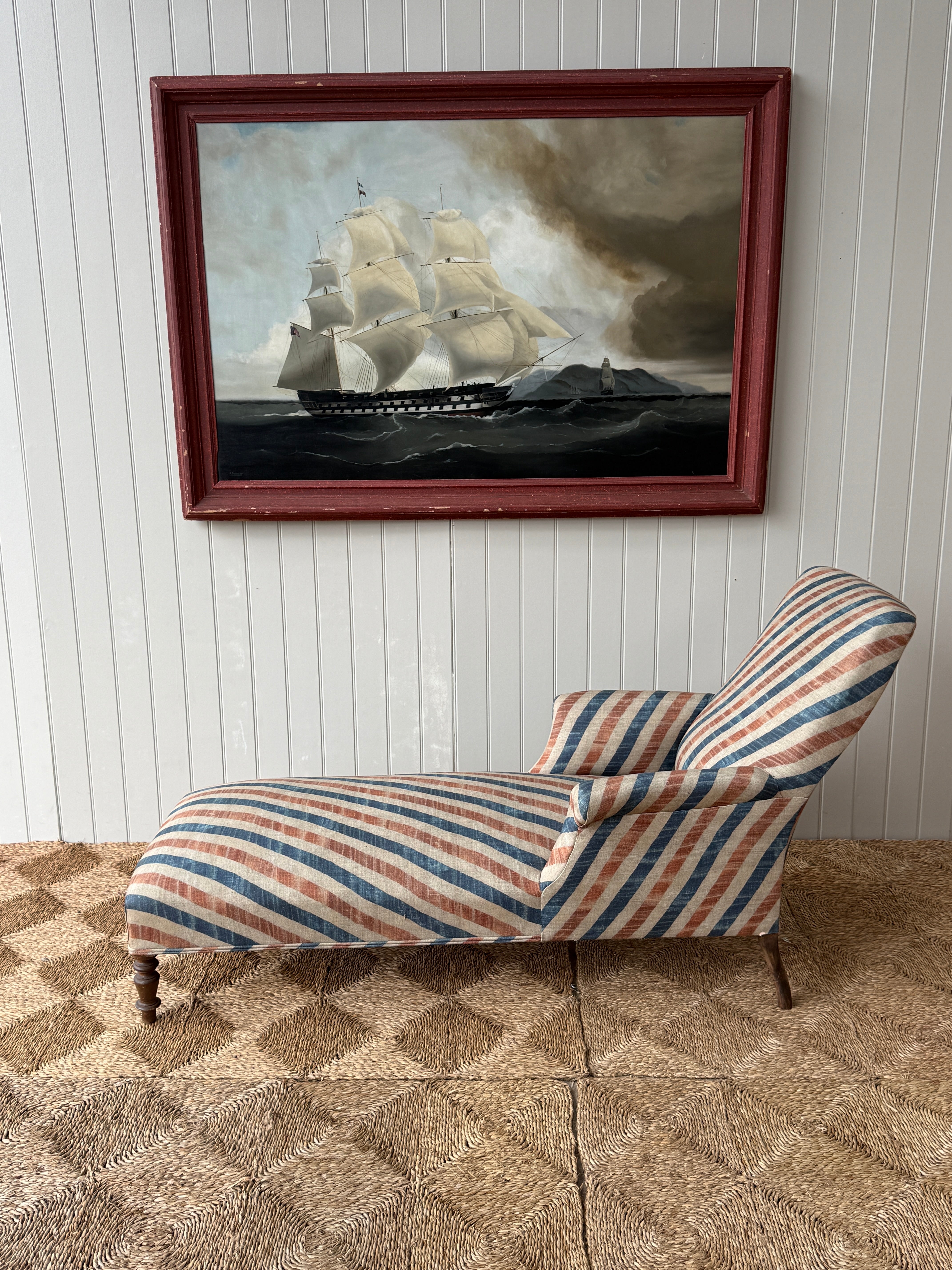 Large French Double Arm Chaise in Robert Kime Tazuna