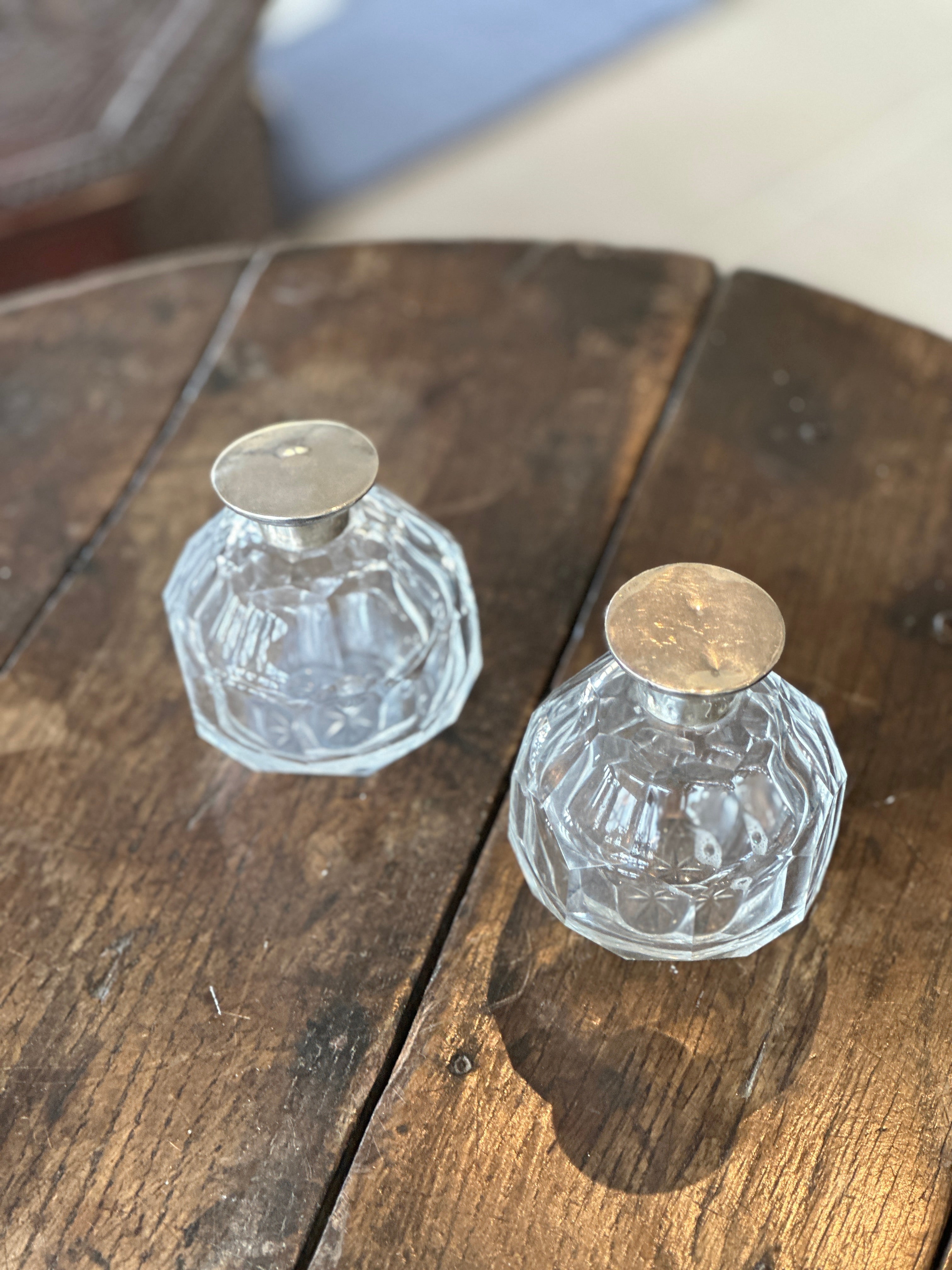 Pair of Cut Glass and Silver Scent Bottles