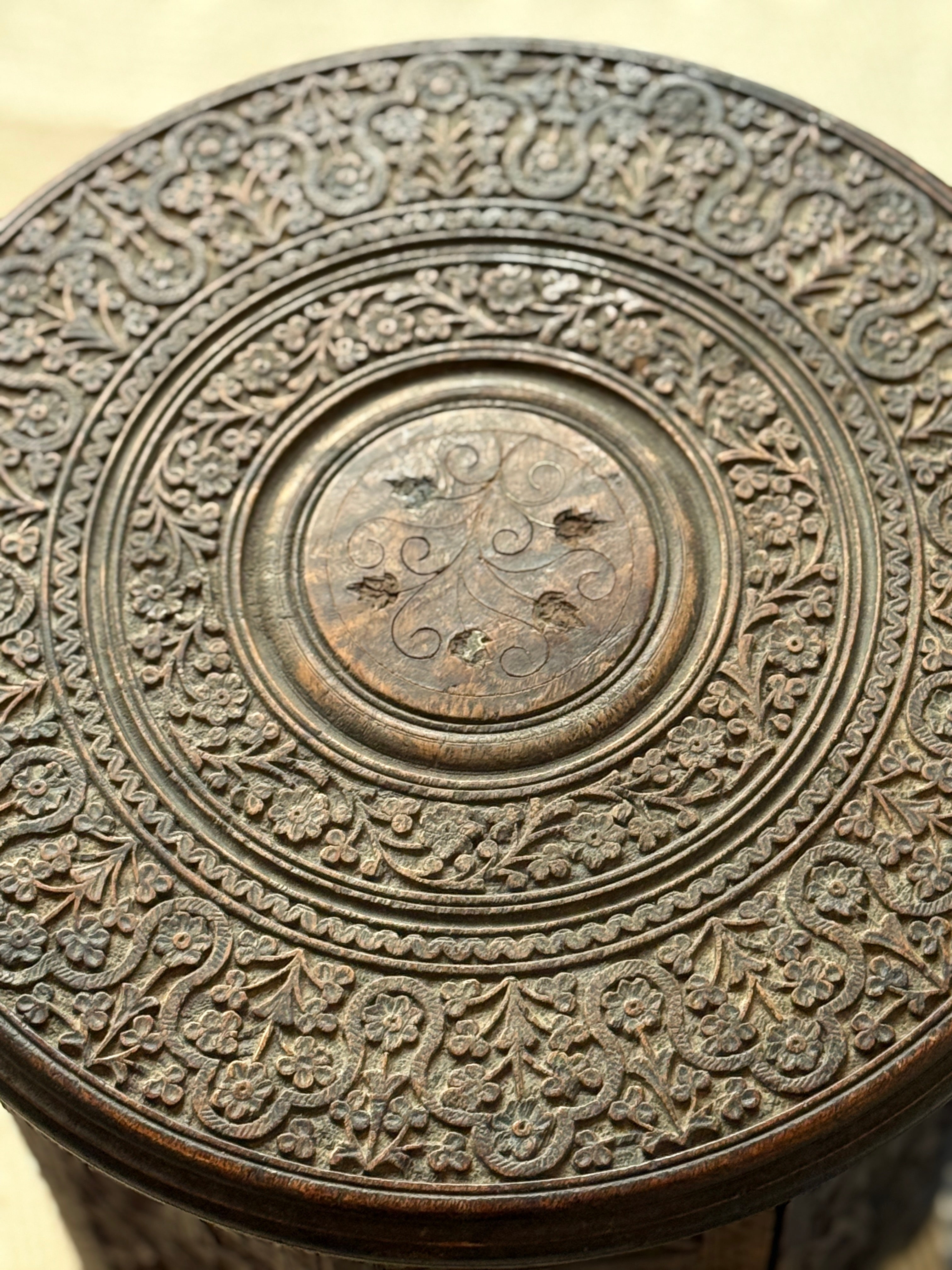 Small North African Carved Wood Side Table