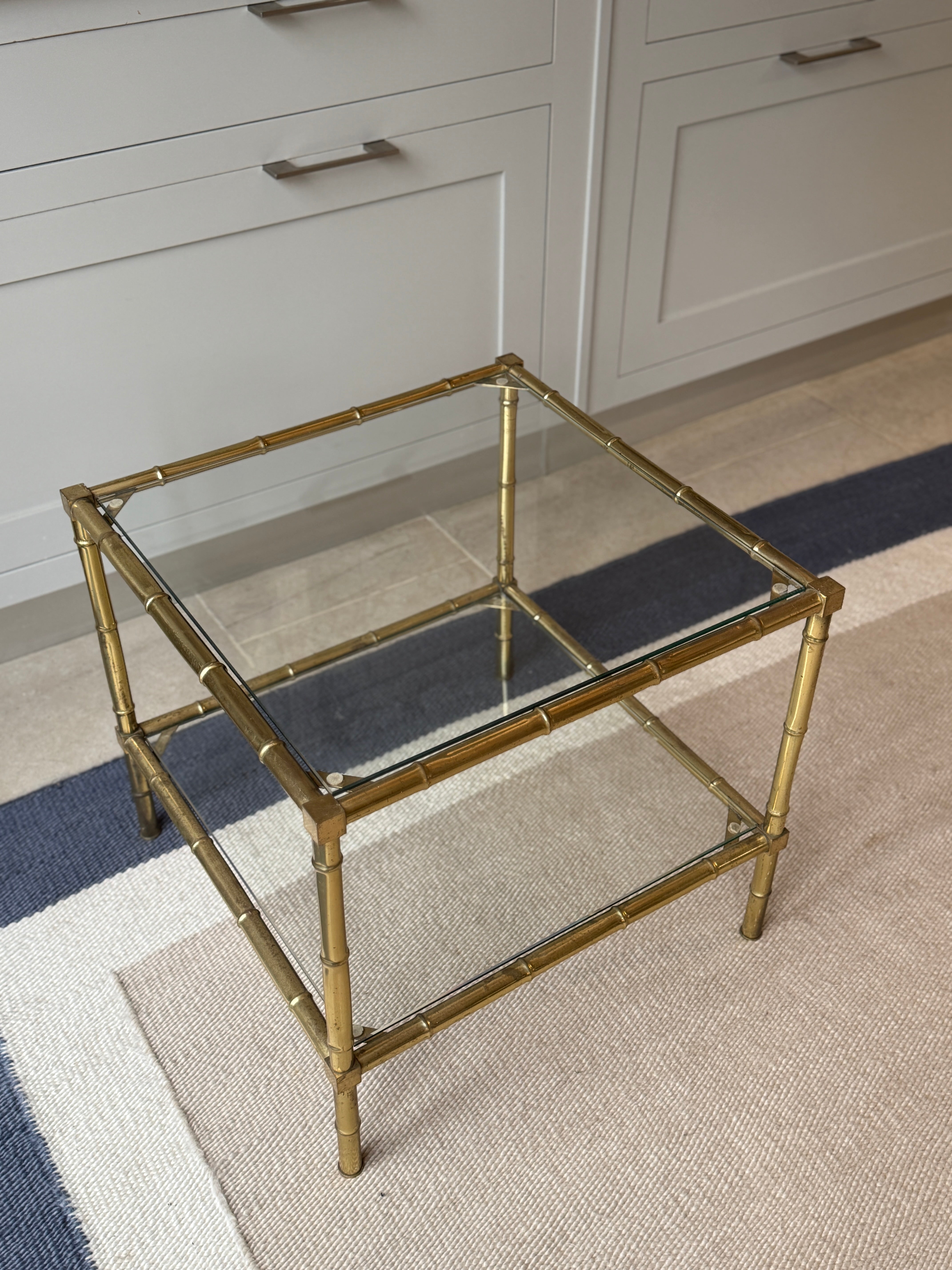 Brass and Glass Faux Bamboo Etagere