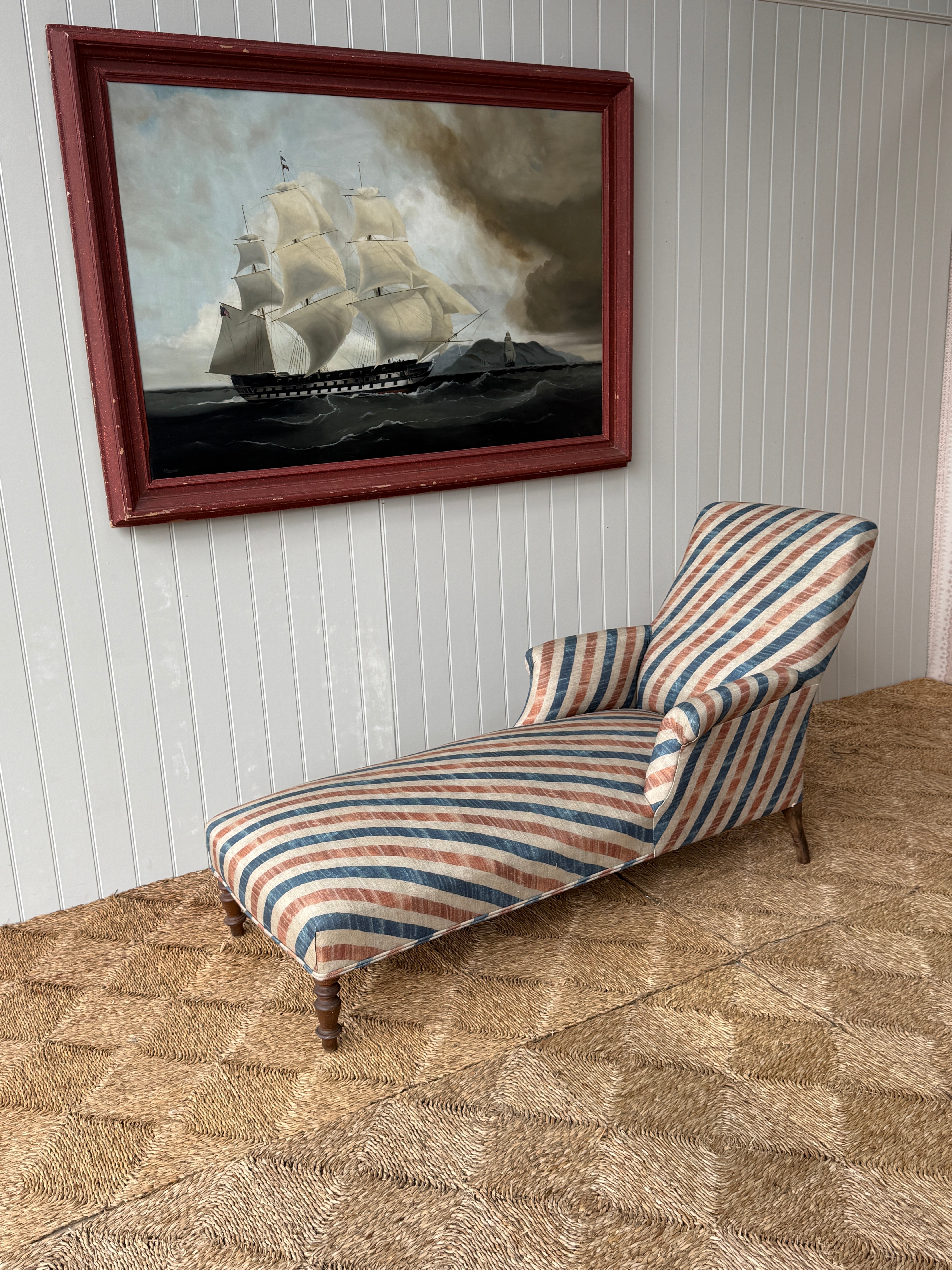 Large French Double Arm Chaise in Robert Kime Tazuna