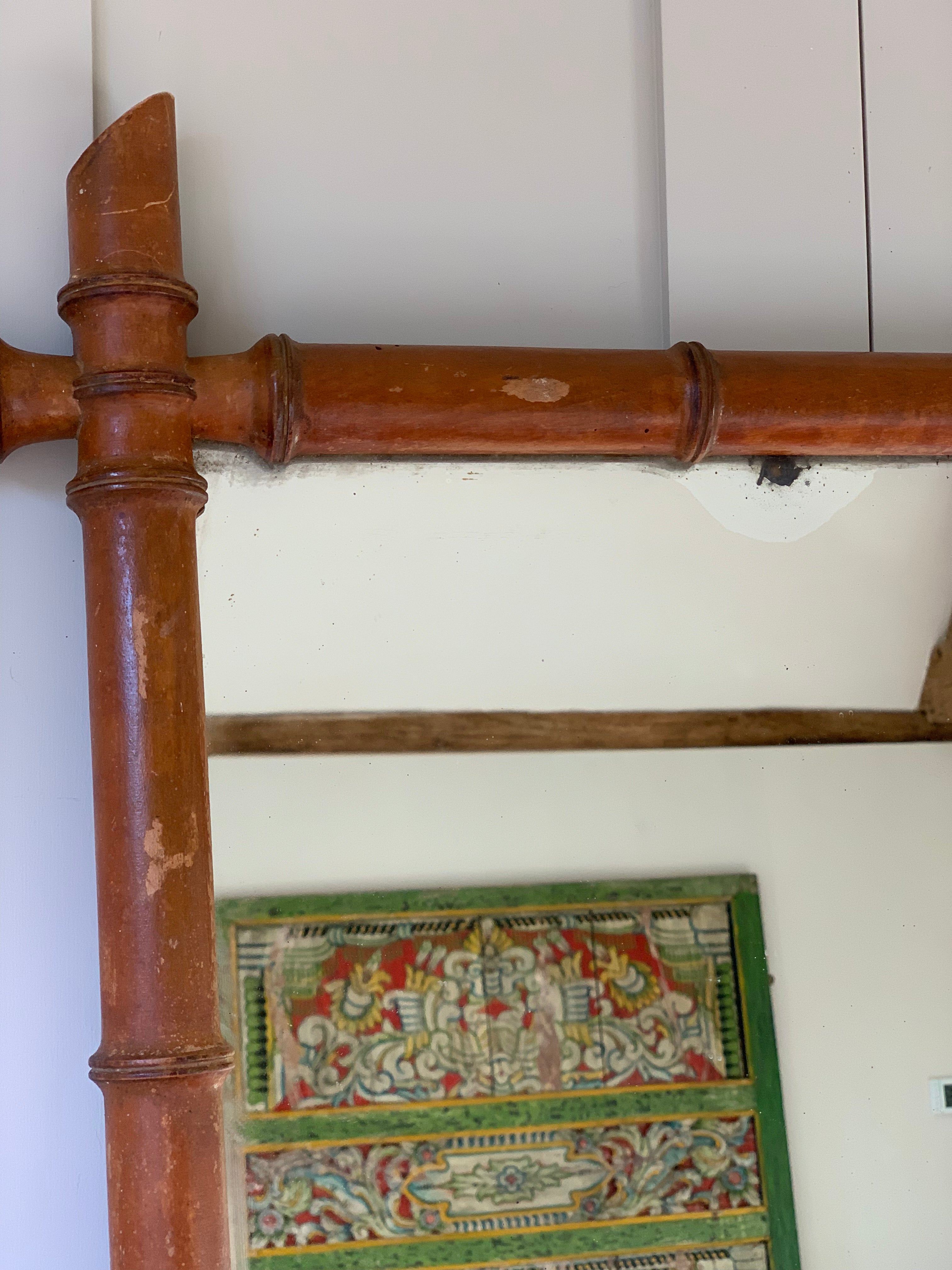 Extra Large French Oak Faux Bamboo Mirror