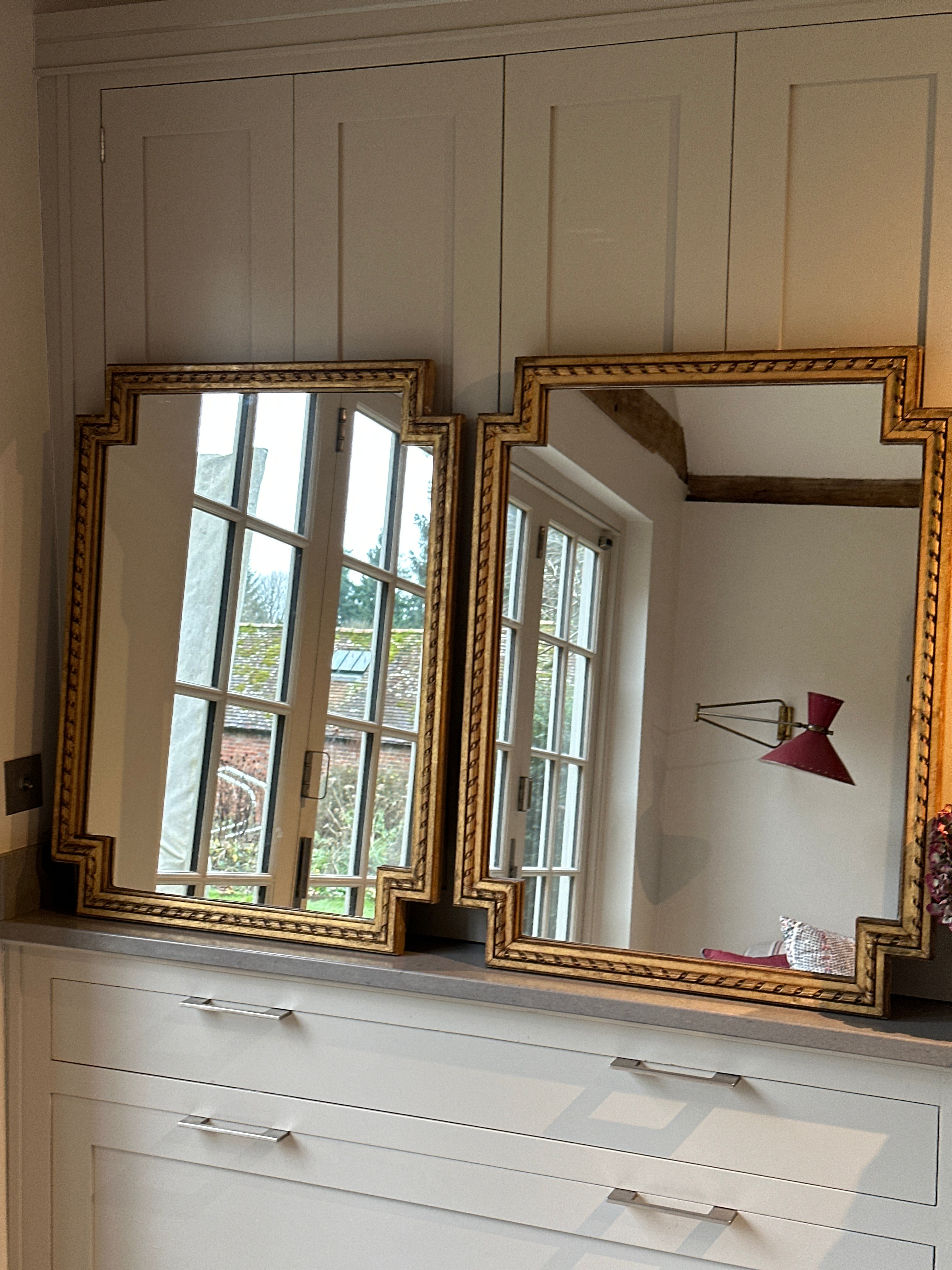 Pair of Early 20th Century Wooden Mirrors with gilt paint