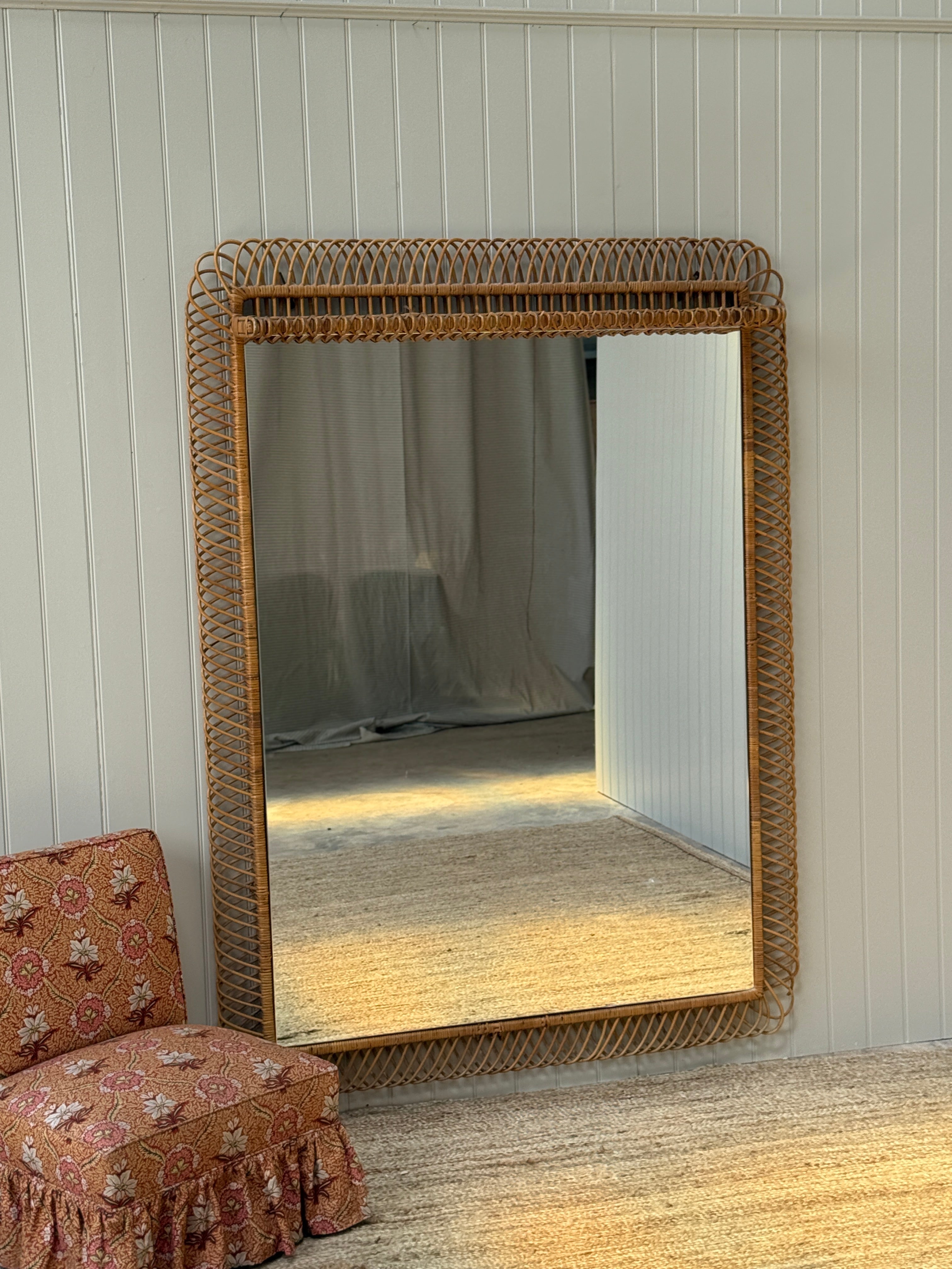 Huge Vintage Italian Cane Mirror