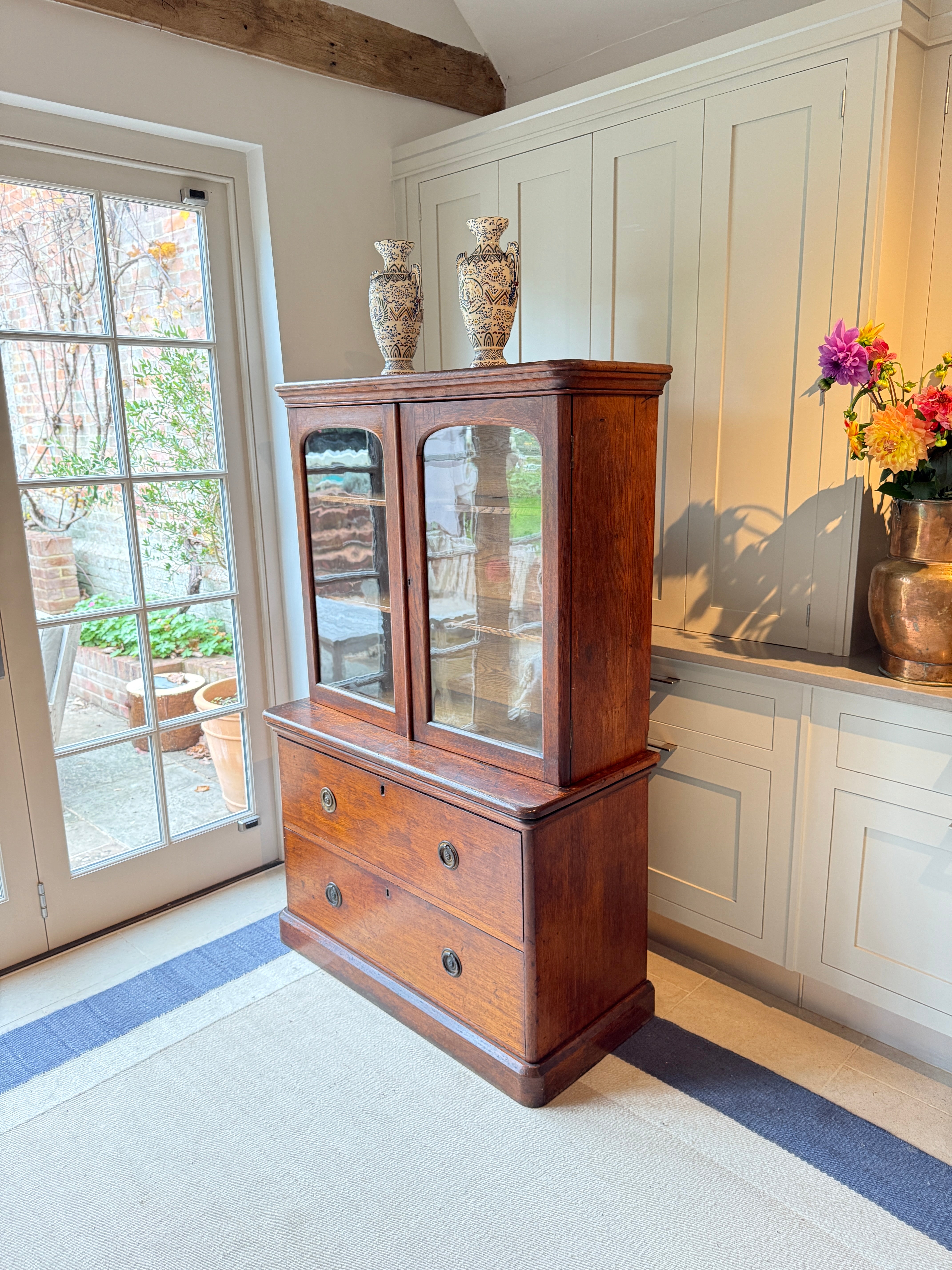 Late 19th Century Oak Dresser with Glazed cabinet